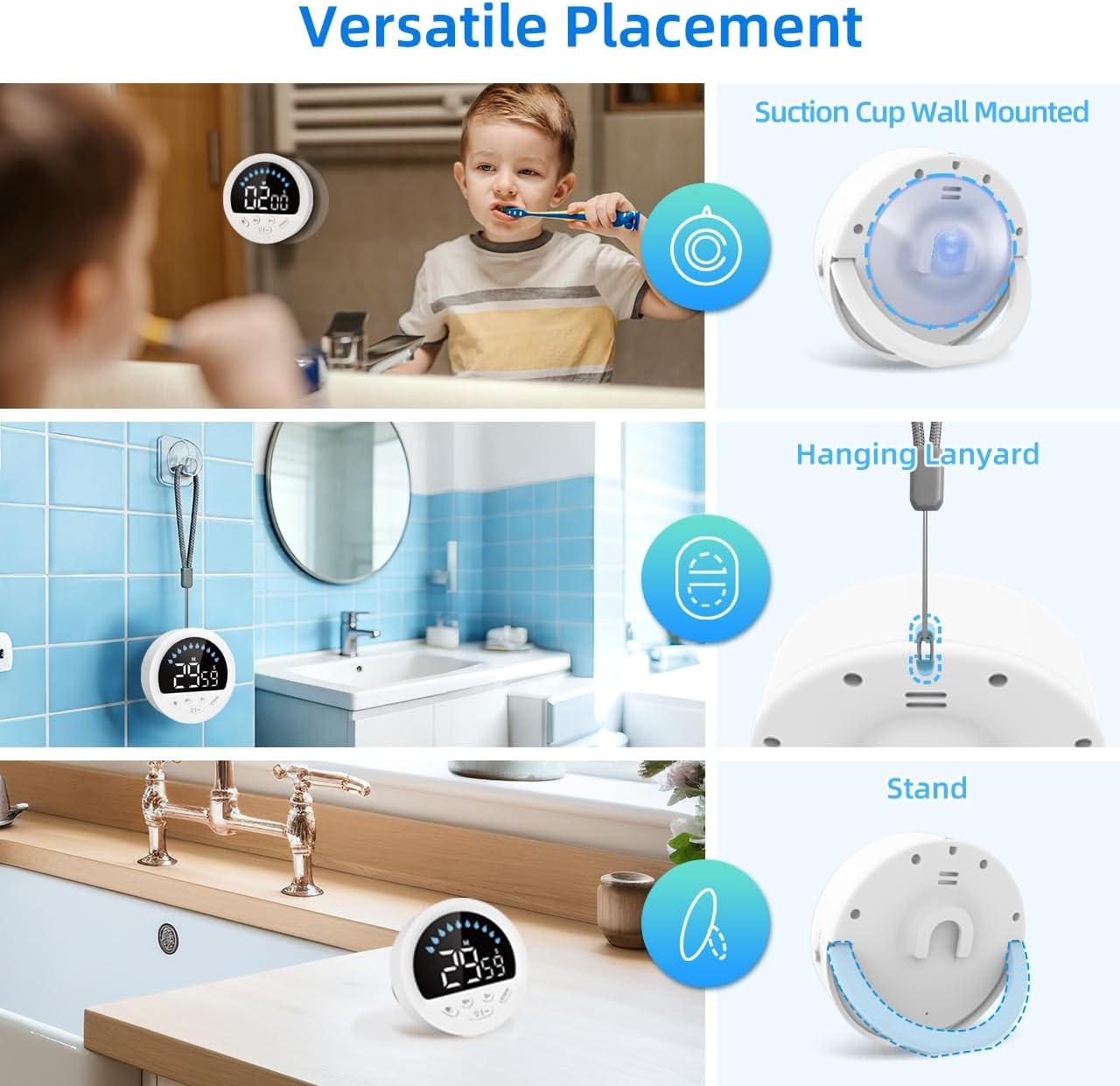 Waterproof Shower Countdown Timer: Large LED Display, ADHD Tool for Kids Adults,