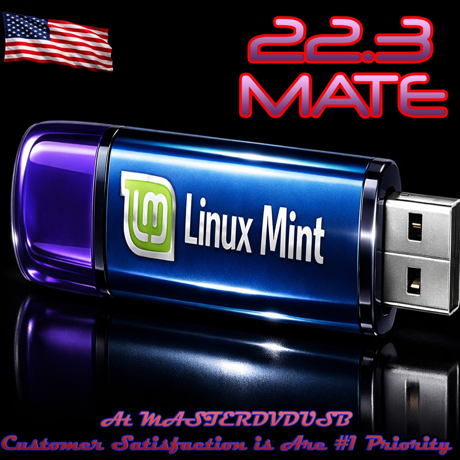Linux Mint MATE 22.3 – 64‑bit Bootable USB – Waterproof Metal