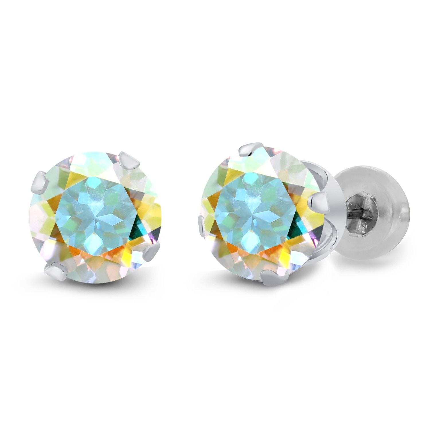 2.00 Ct Round Mercury Mist Mystic Topaz 14K White Gold Earrings