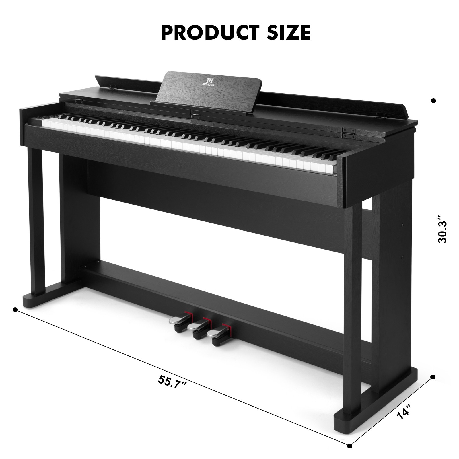 MUSTAR Black 88Key Fully Weighted Hammer Action Digital Piano Keyboard w/3-Pedal