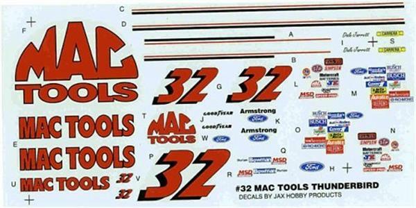 Jaxx #32 Mac Tools Thunderbird-Dale Jarrett 1/24 Nascar waterslide decal