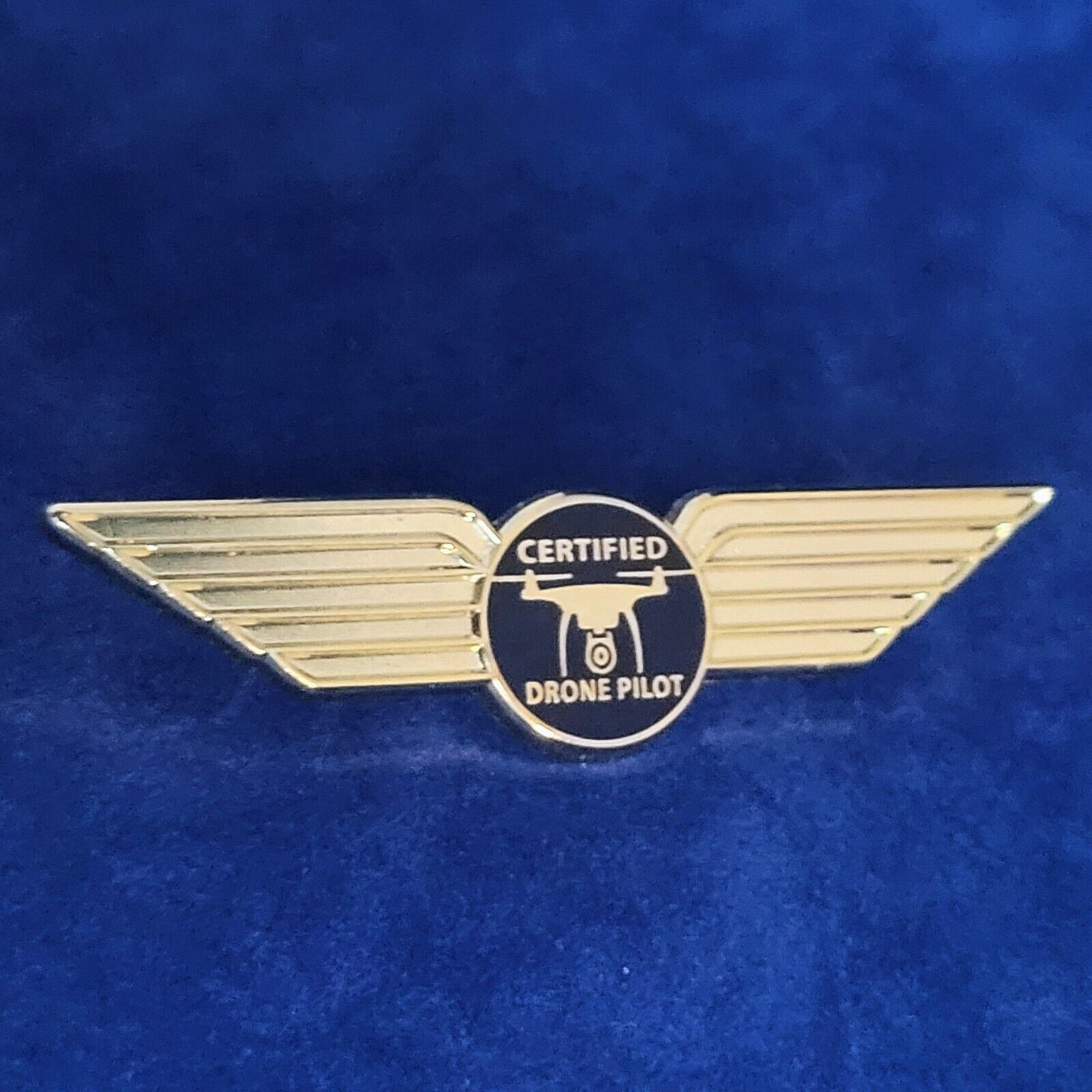 DRONE CERTIFIED PILOT WING PIN: 5/8" x 2-1/2", Crafted with 10K Gold Pltd, #1504