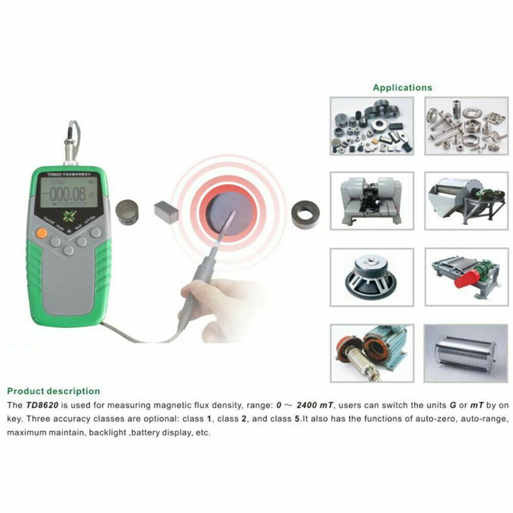 TD8620 Gauss Meter Handheld Tesla Meter Permanent Magnet Teslameter 5% Accuracy