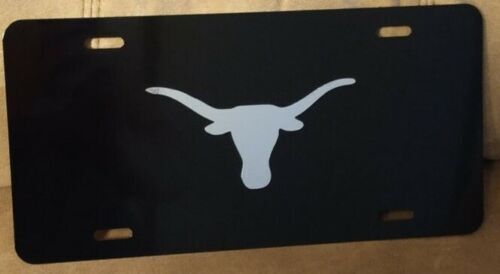Texas Longhorns Black Plate with Mirrored Vinyl License Plate / Tag