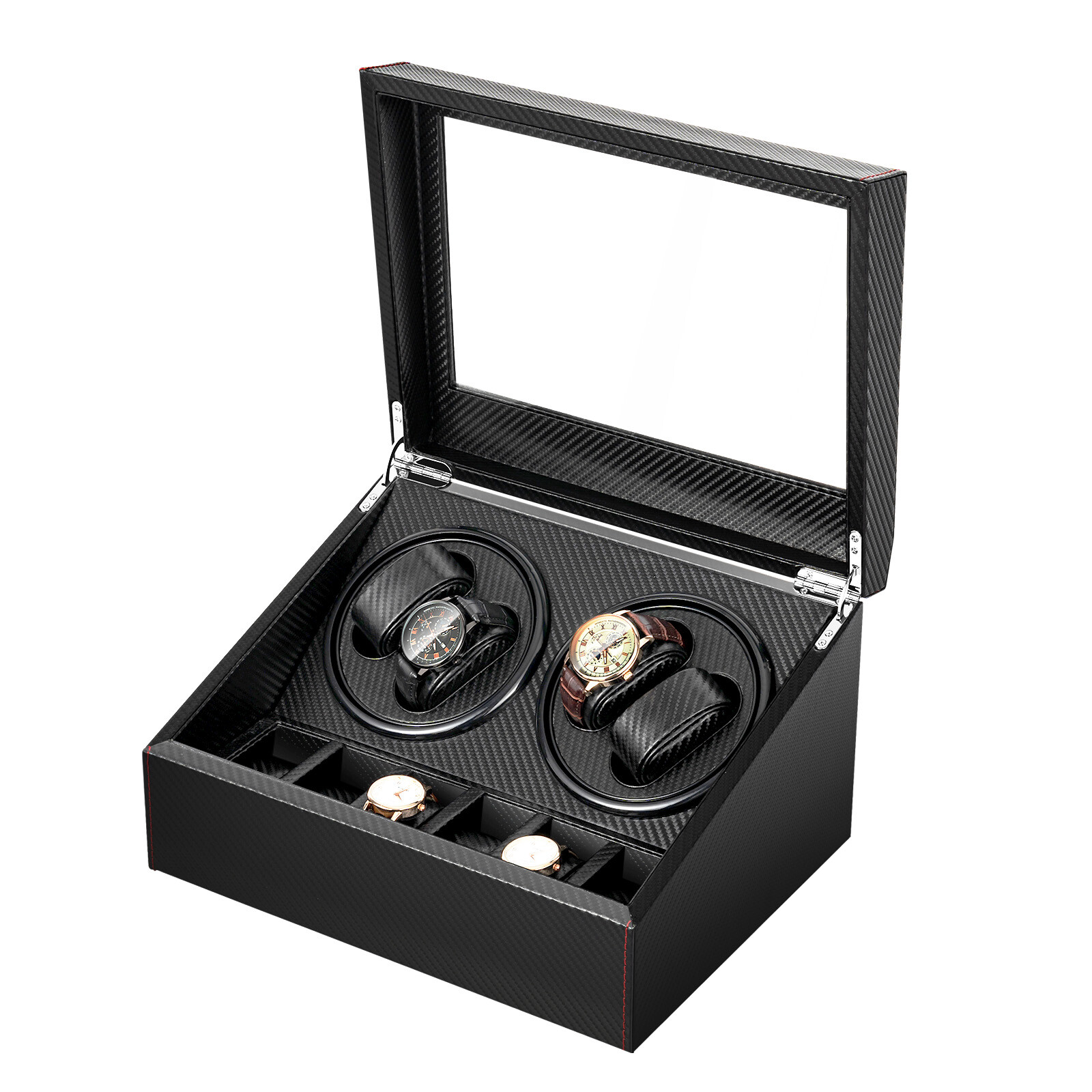 10 Slots Watch Winder Automatic Rotation MDF + PU Display Storage Box Black