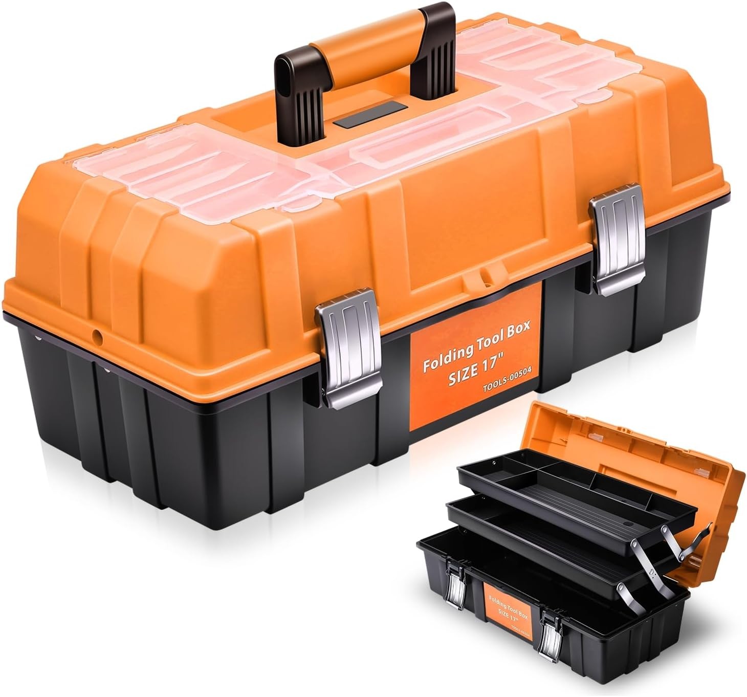 Tool Box Set Portable 2-layer Folding Toolbox W/ Non-slip Handle Tray Garage