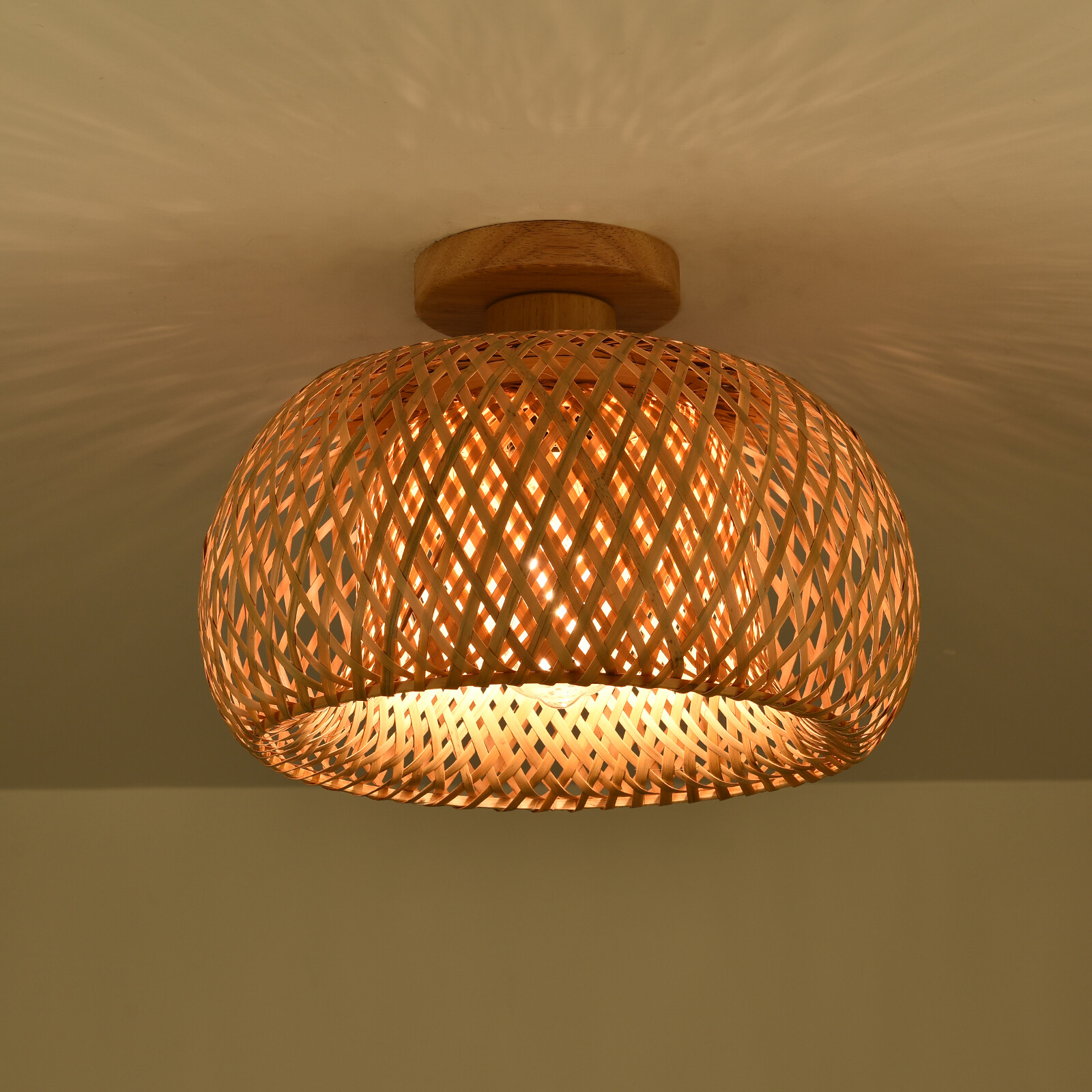 110V E26 Ceiling Light Semicircle Bamboo Pendant Light 60W Indoor Hanging Lamp
