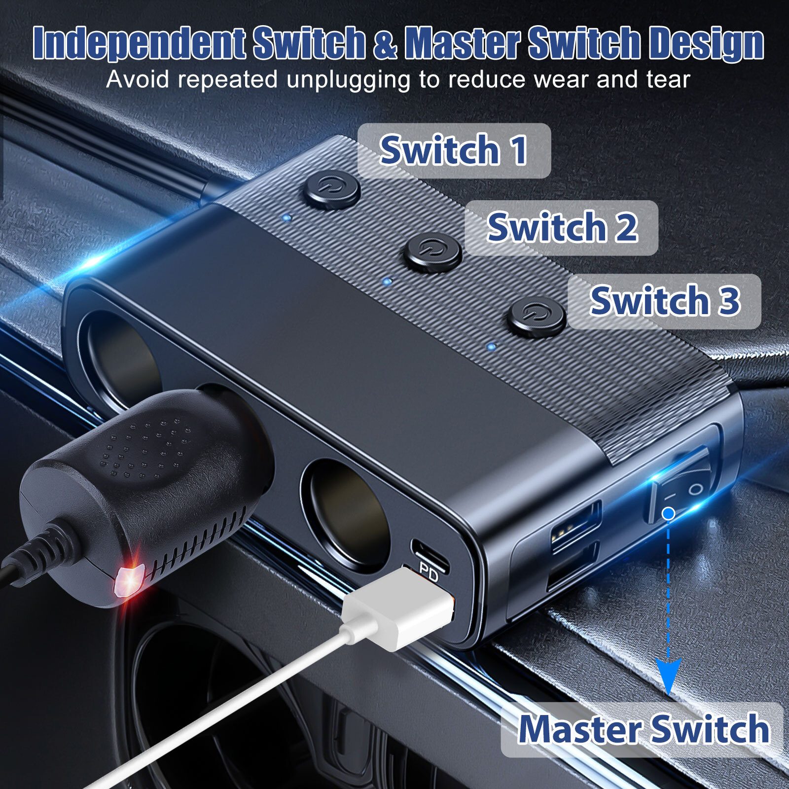 Car Cigarette Lighter Socket Splitter QC 3.0 Dual USB Fast Charger Power Adapter