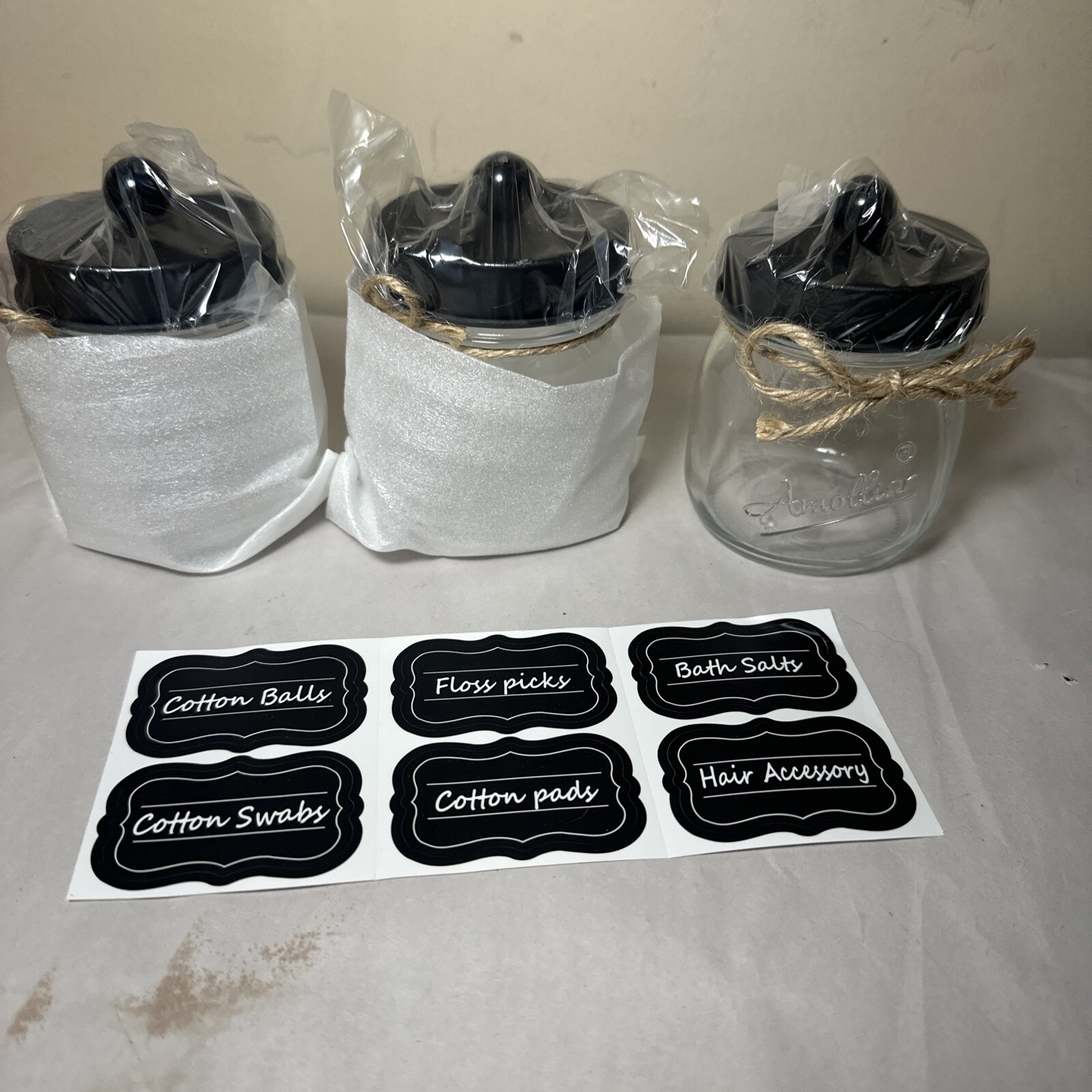 Lot of (3) Amolliar Mason Jar Bathroom Apothecary Jars - Stainless Steel Lid