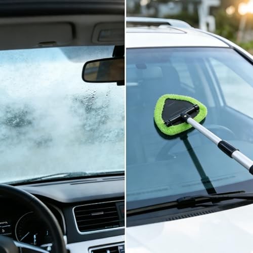 Microfiber Car Windshield Cleaning Tool with Extendable Handle,Car green