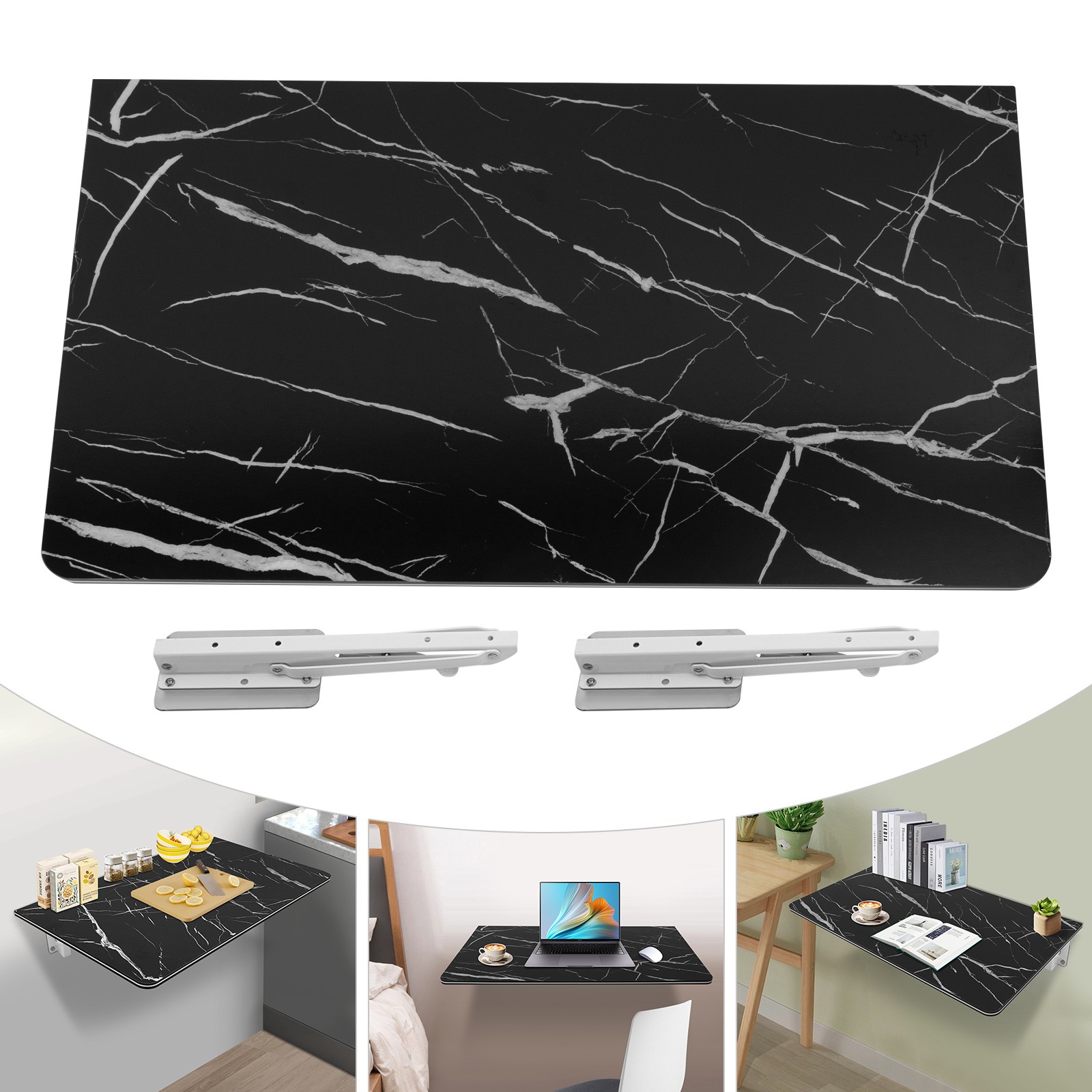 35.43x19.69in Black Wall Mounted Folding Table- Space-Saving Desk & Workbench