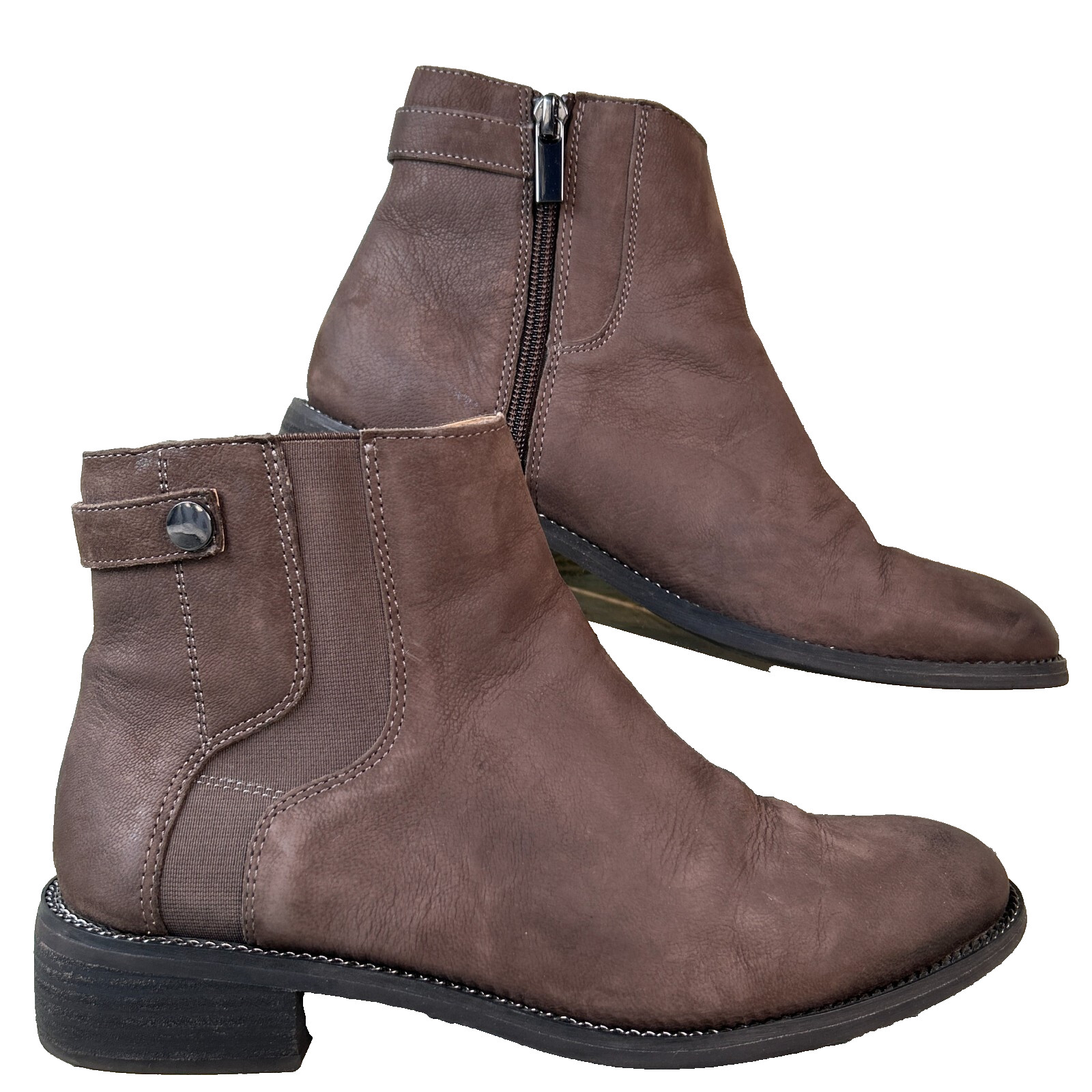 FRANCO SARTO Brandy Ankle Boot Womens 8 Gray Leather Casual Zip Low Block Heel