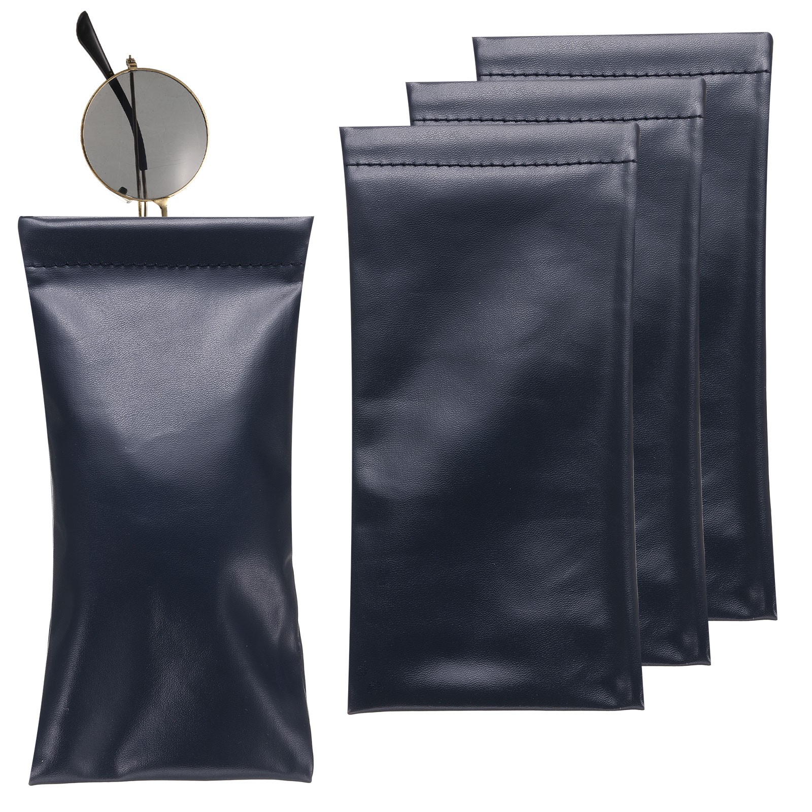 4pcs Soft Glasses Case, Squeeze Top Glasses Bag Sunglasses Case (Dark Blue)