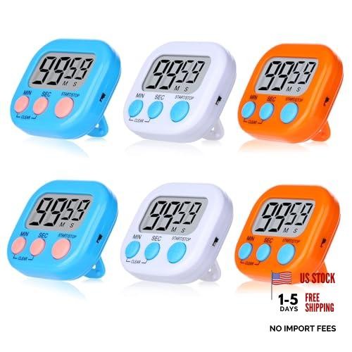 Digital Timers for Classroom Kitchen - 6 Packs - Blue, Orange, White