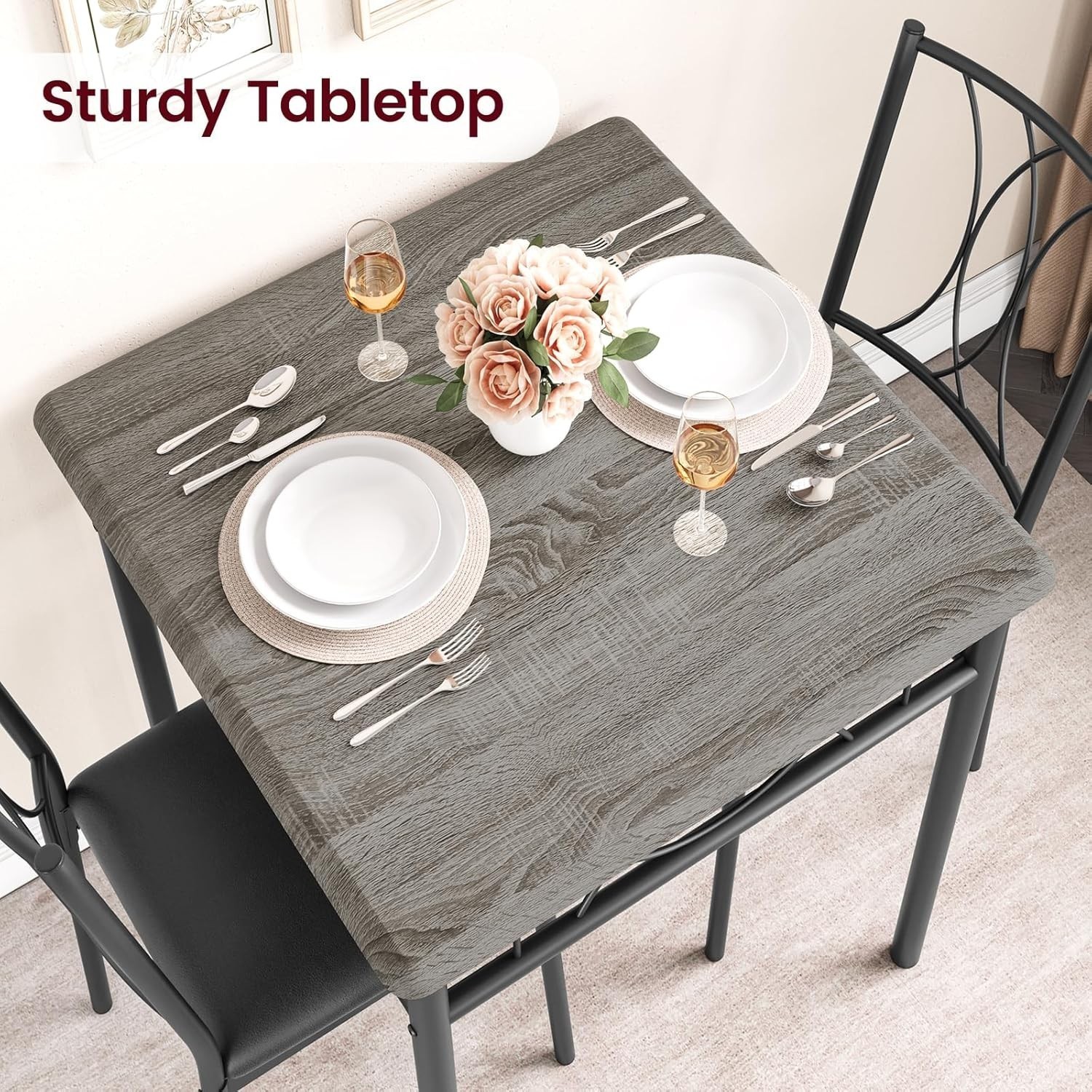3 Piece Dining Table Set for 2 kitchen Table Dinette With Upholstered Chairs