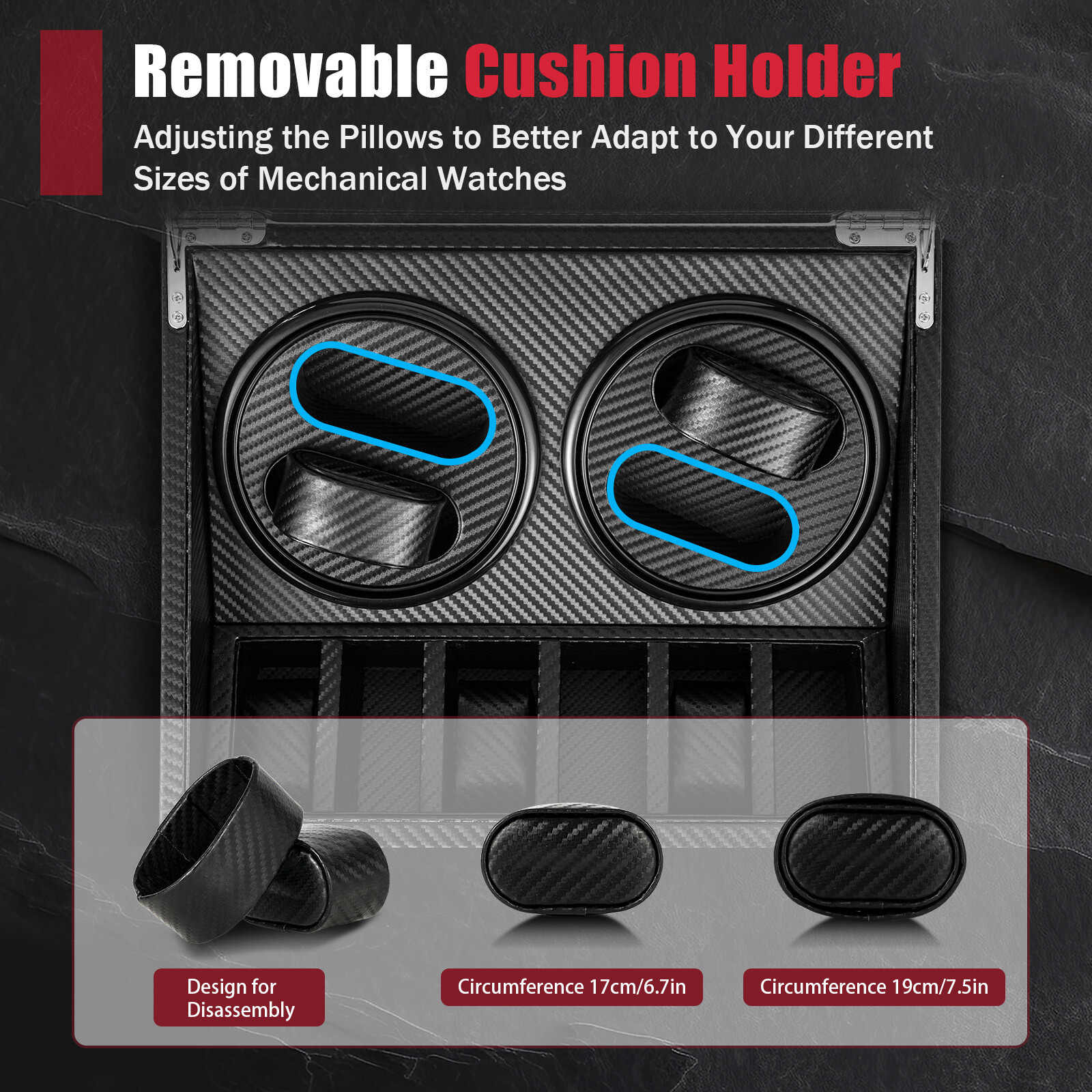 10 Slots Watch Winder Automatic Rotation MDF + PU Display Storage Box Black