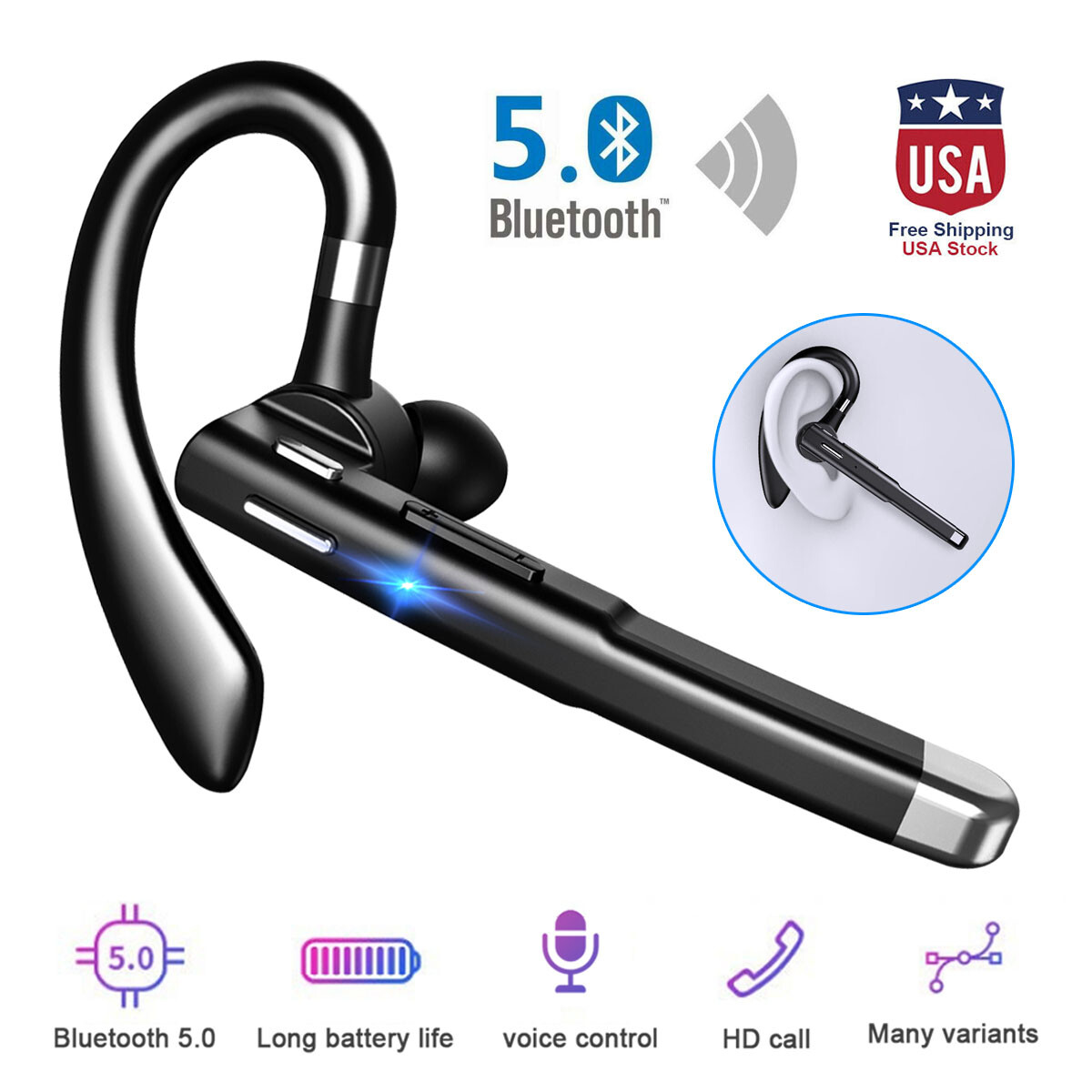 Bluetooth Wireless Earpiece Headset Noise Cancelling Earbuds Driving Trucker