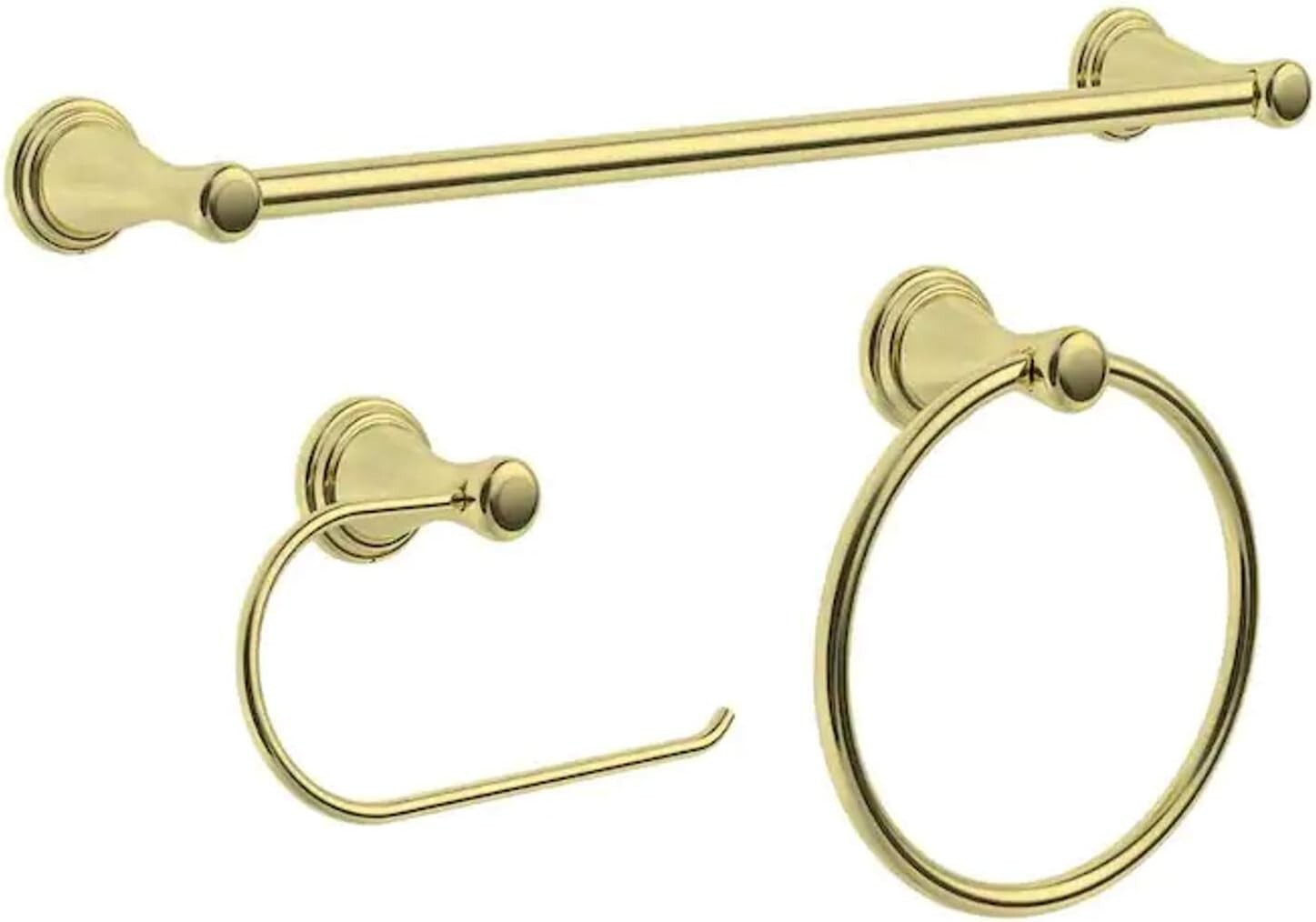 Peerless 3-Piece Bayside Polished Brass Bathroom Set, Towel Ring, Towel bar, Toi