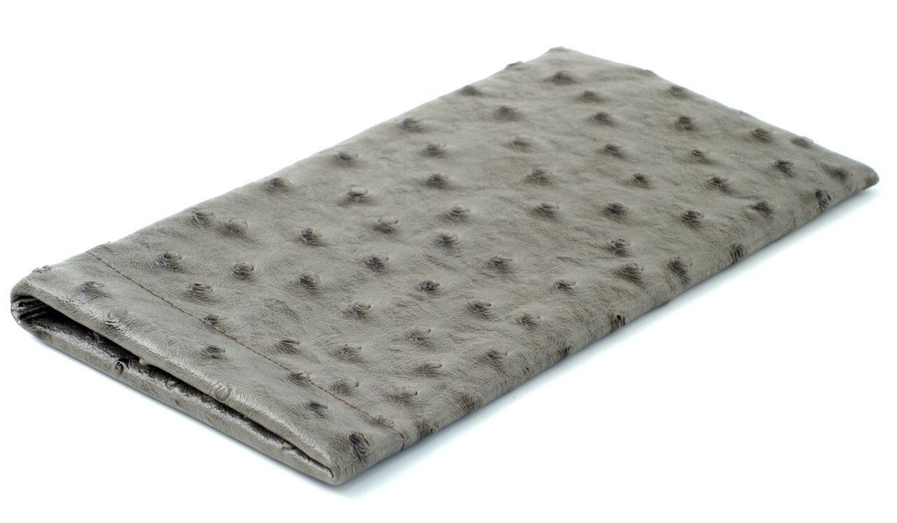 Squeeze Top Large Soft Eyeglass Case Ostrich Syn.Leather Design Grey 6.9"x 3.75"