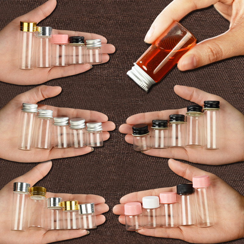 5~22ml Glass Vial Jars Transparent Bung Test Tube Bottle Crafts With Lid