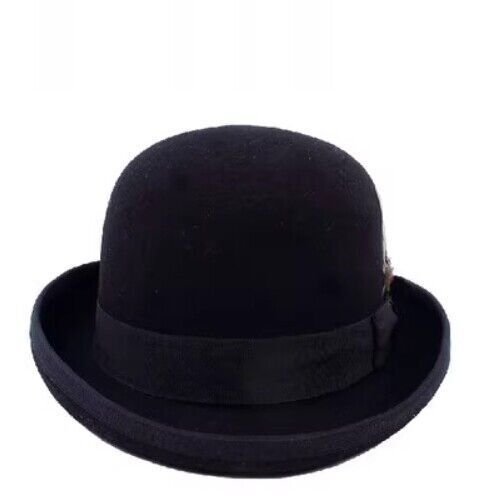 Bowler Derby 100% Wool Folk Curled Brim Hat For Men Women Satin Lined Fashion