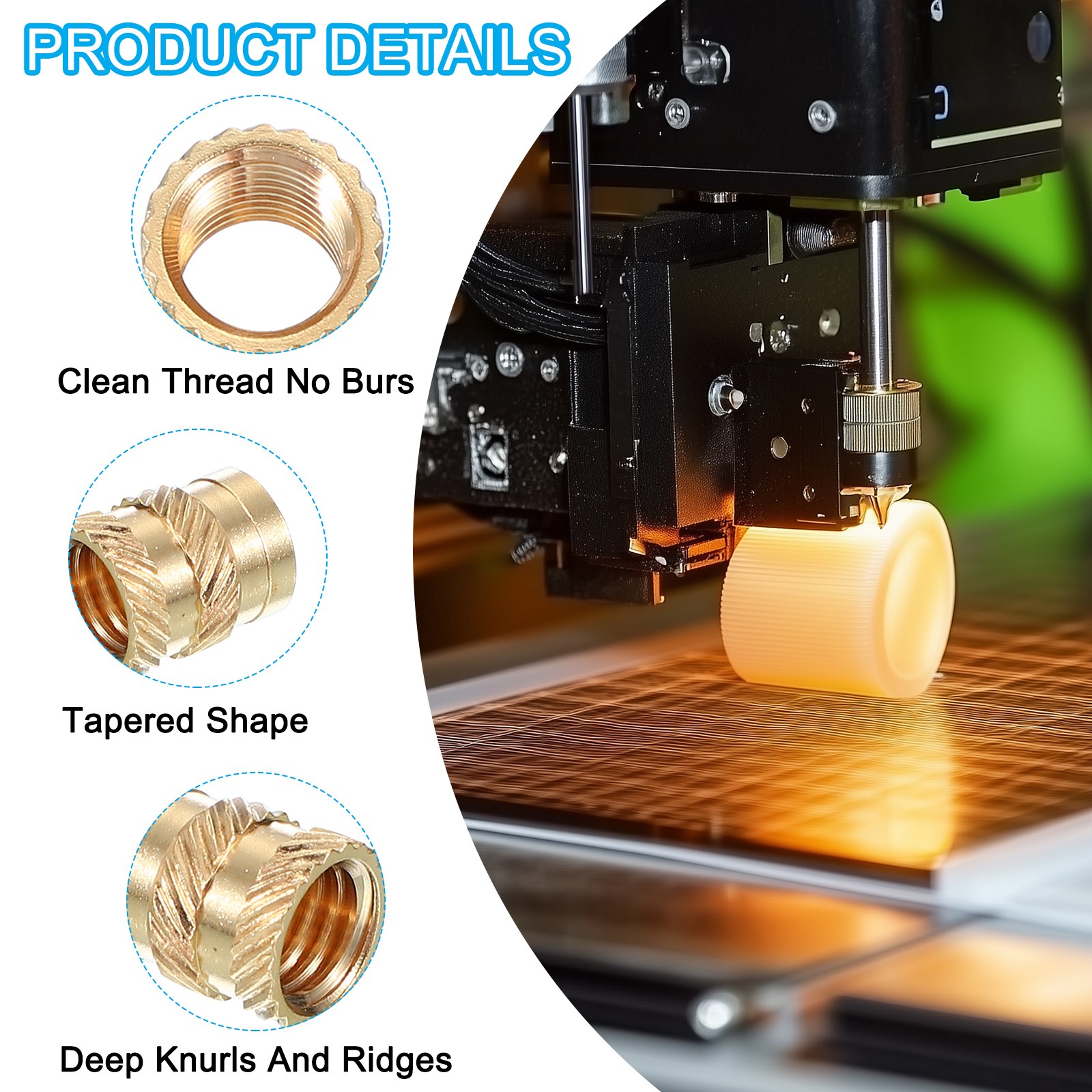 40 Pcs Brass Threaded Insert M8x12x10 mm for Plastic Components