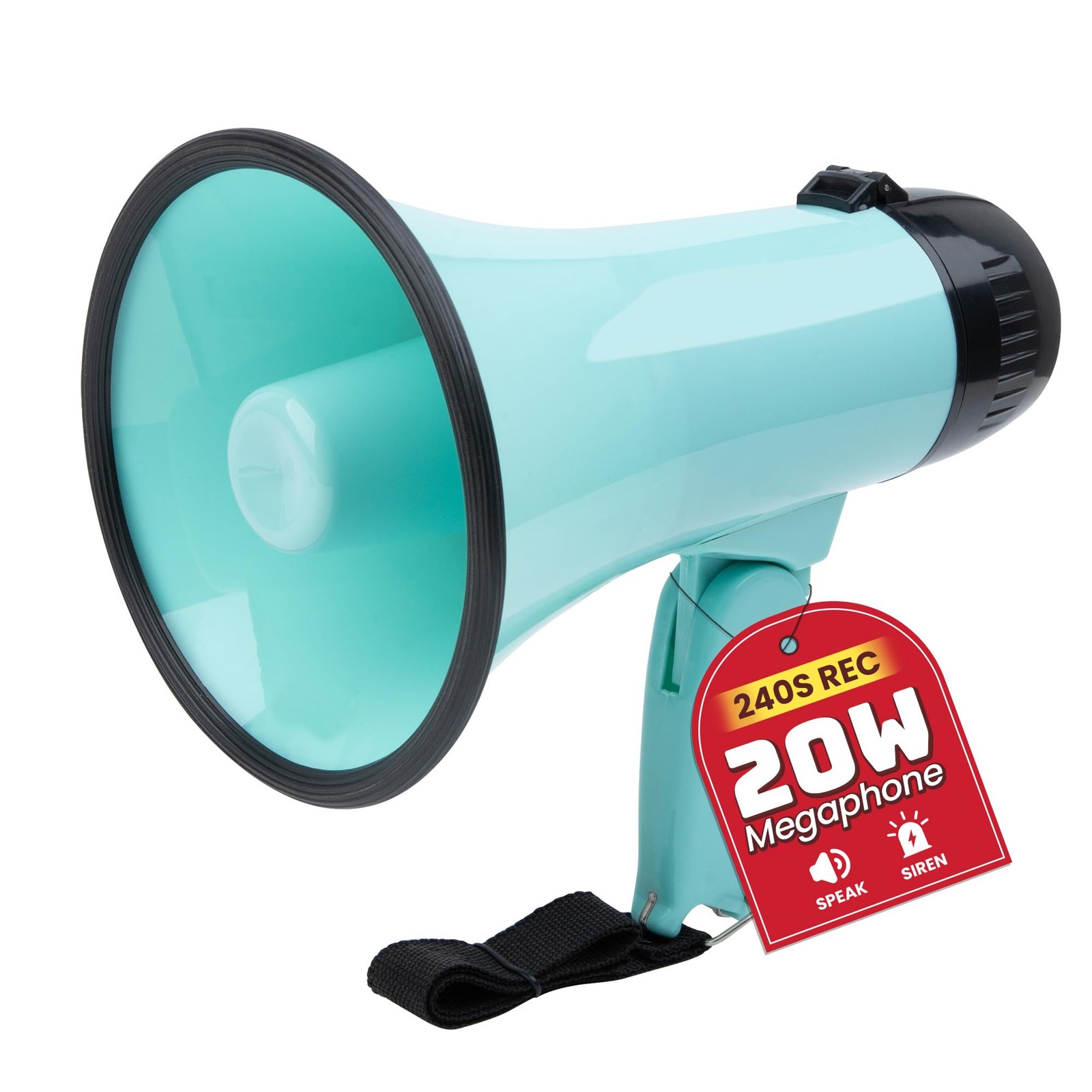 20W Megaphone Bullhorn, Built in Siren & 240s Recording, 5.4"×8.6" Portable M...