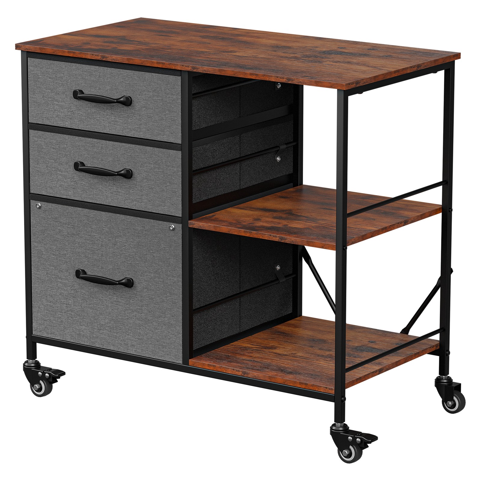 File Cabinet Rolling Printer Stand w/ Open Shelf Lateral Cabinet Dark Gray
