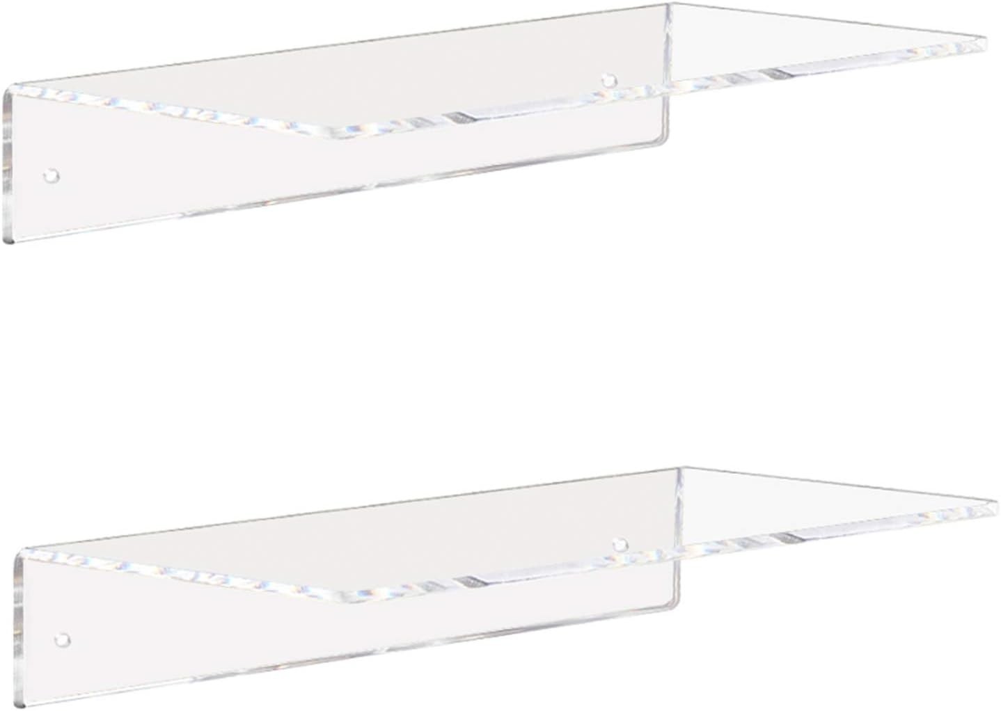 Clear Acrylic Shelves 12 Inch Floating Wall Mounted Shelf Wall Storage Set of 2