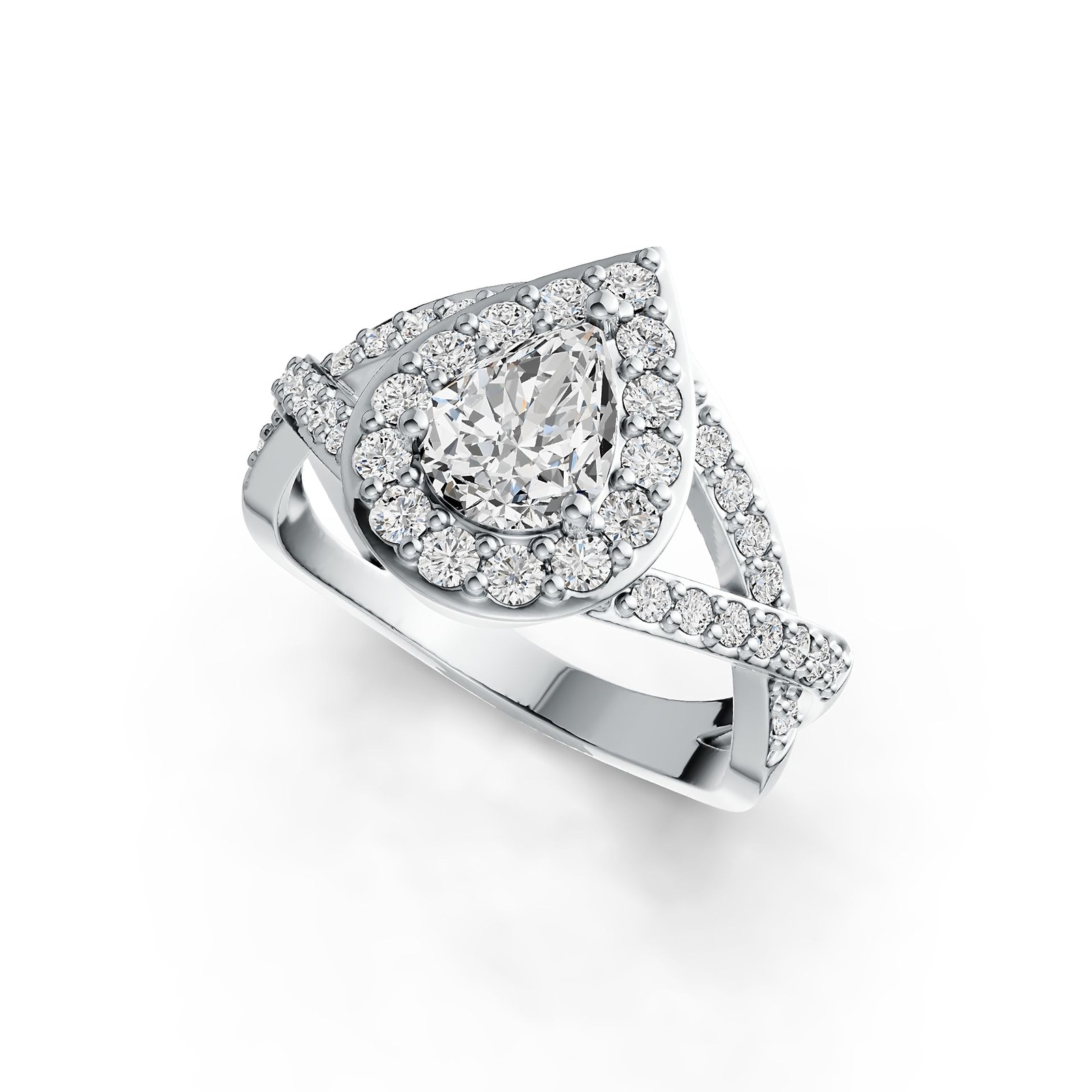 Sterling Silver Semi Mount Ring Setting Pear PE 8X6mm Halo with White Topaz