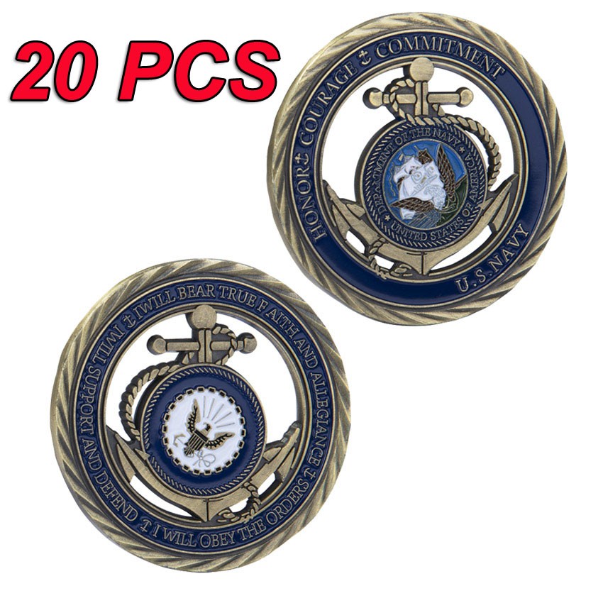 20PCS Bronze Commemorative Challenge Coin Medal U.S. Navy Core Values Military