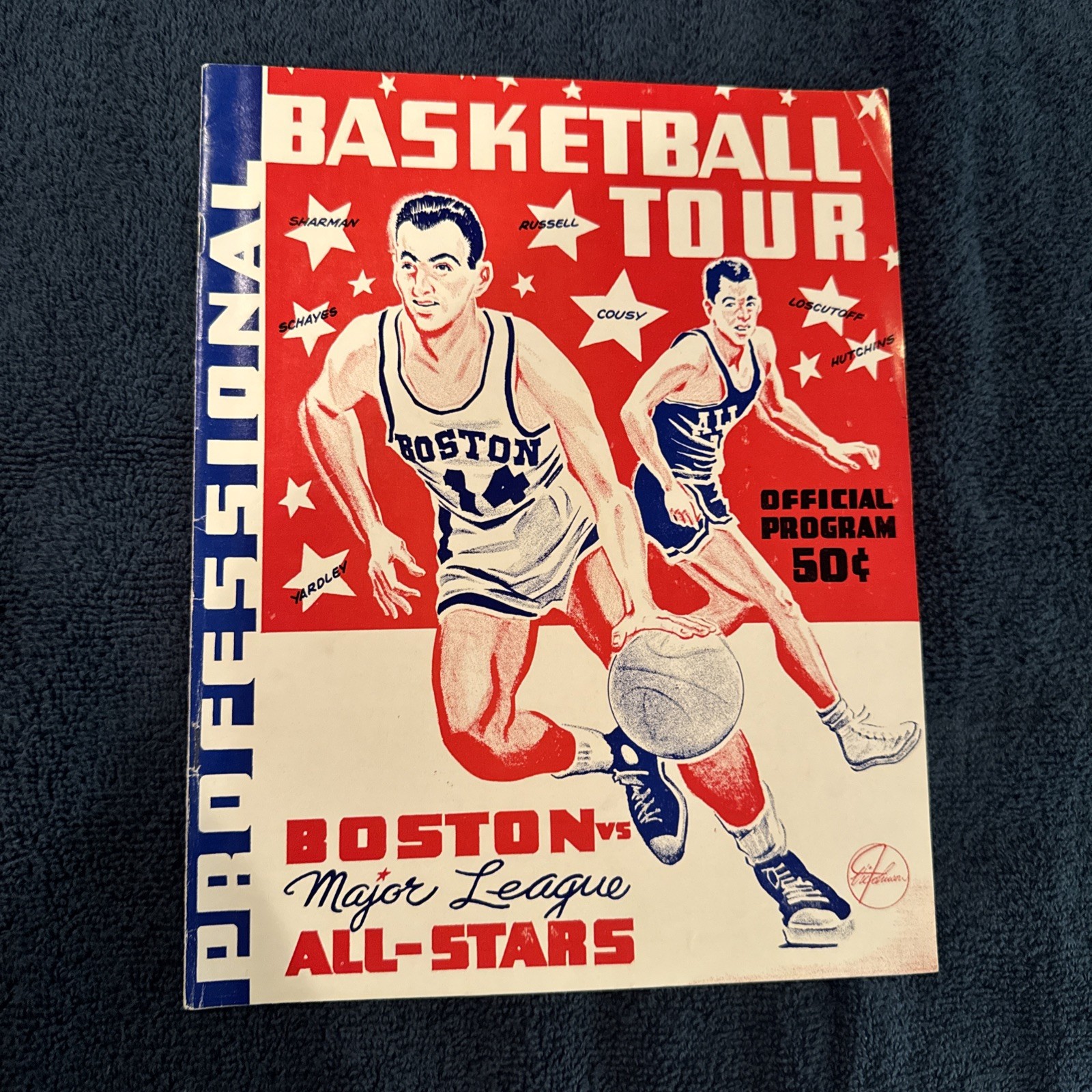 1957 Boston Celtics v All Stars Pro Basketball Tour Program. Russell and Cousy