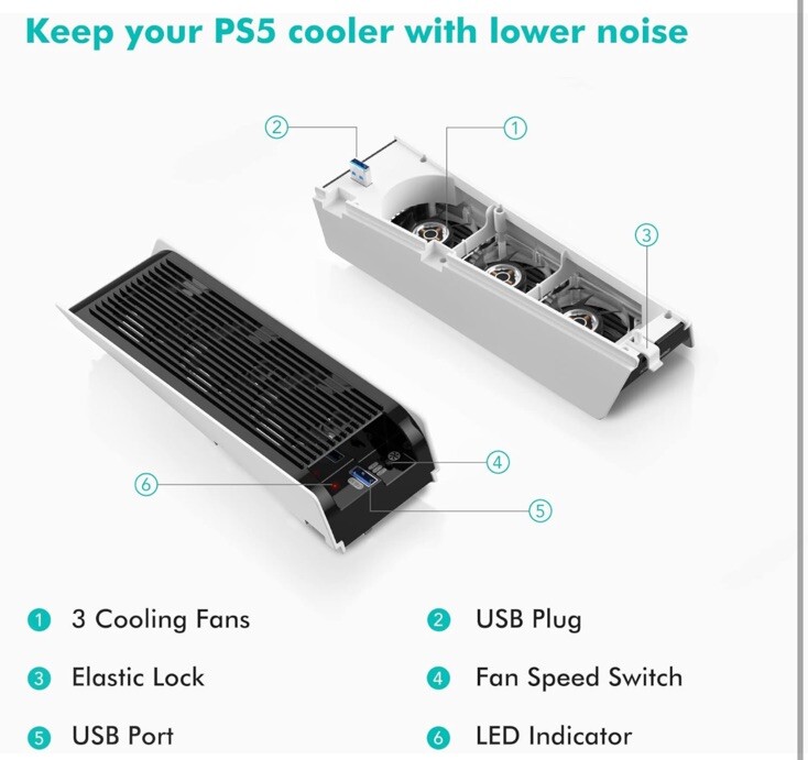 For PS5 PlayStation 5 Console Host Cooling Fan Cooler Game External Accessorie