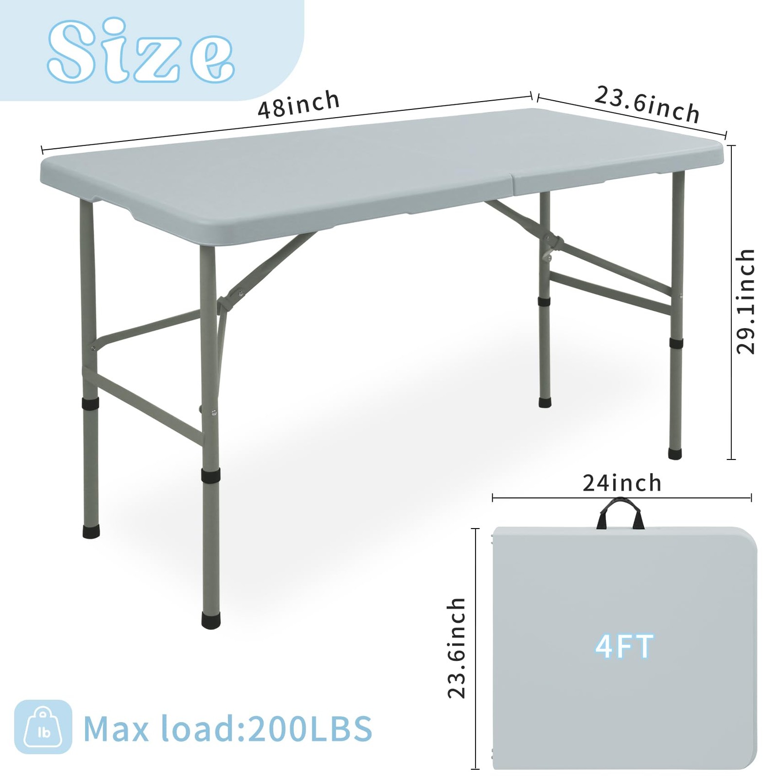 Folding Table 4FT Camping Table Portable Heavy Duty Plastic Rectangular Outdoor