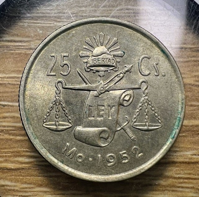 1952 Mexico 25 Centavos - Actual Silver Coin Shown - Free Shipping INV#137