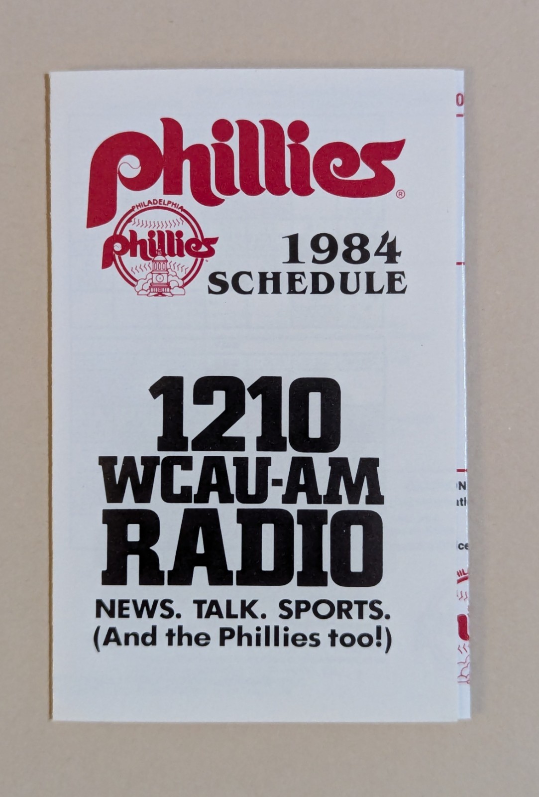 Pocket Schedule - 1984 Philadelphia Phillies Baseball MLB WCAU Radio ⚾️⚾️