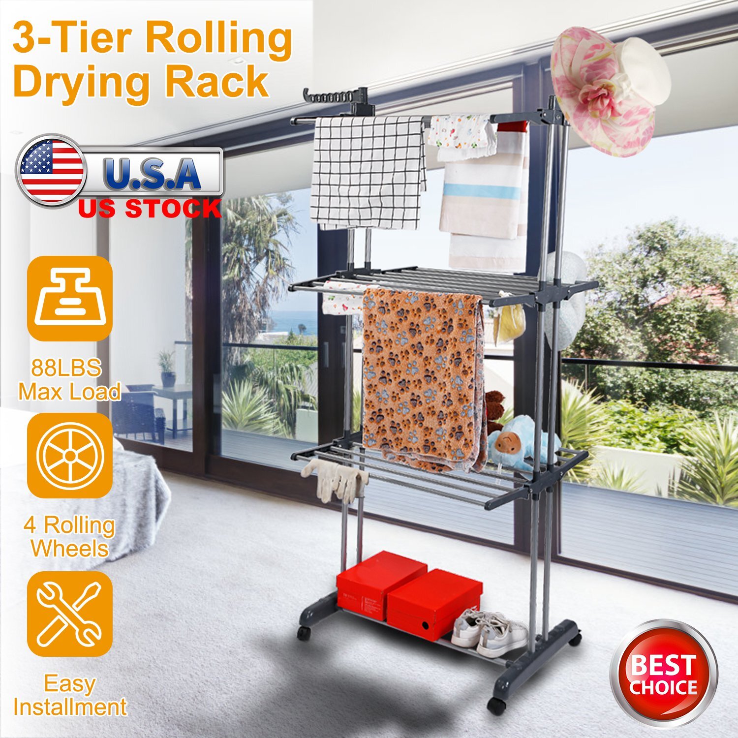 88LBS Load Folding Laundry Drying Rack Foldable Cloth Dryer Hanger Stand Storage