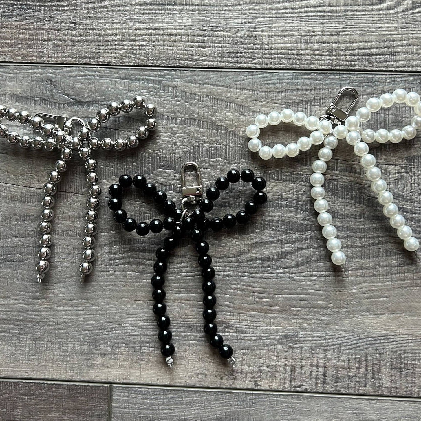 Beaded Bow Purse Charm Chrome