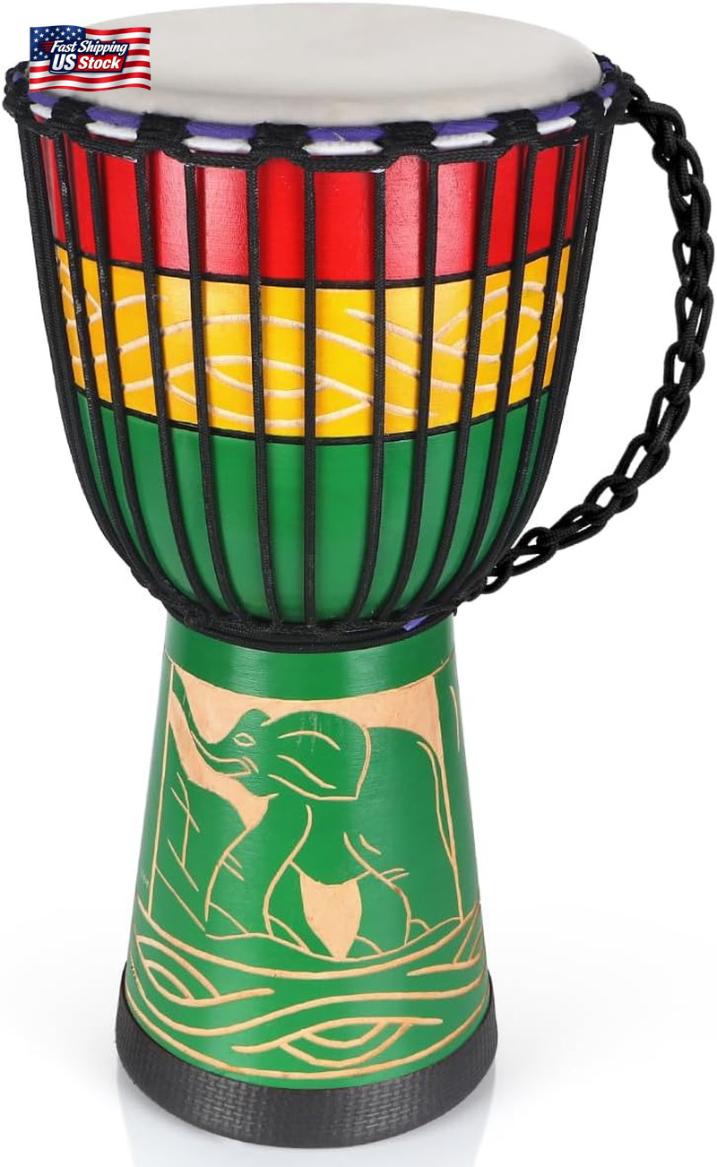 Lotmusic African Djembe Drum, 9.5 '' Carved Mahogany Congo Drum, Professional Bo