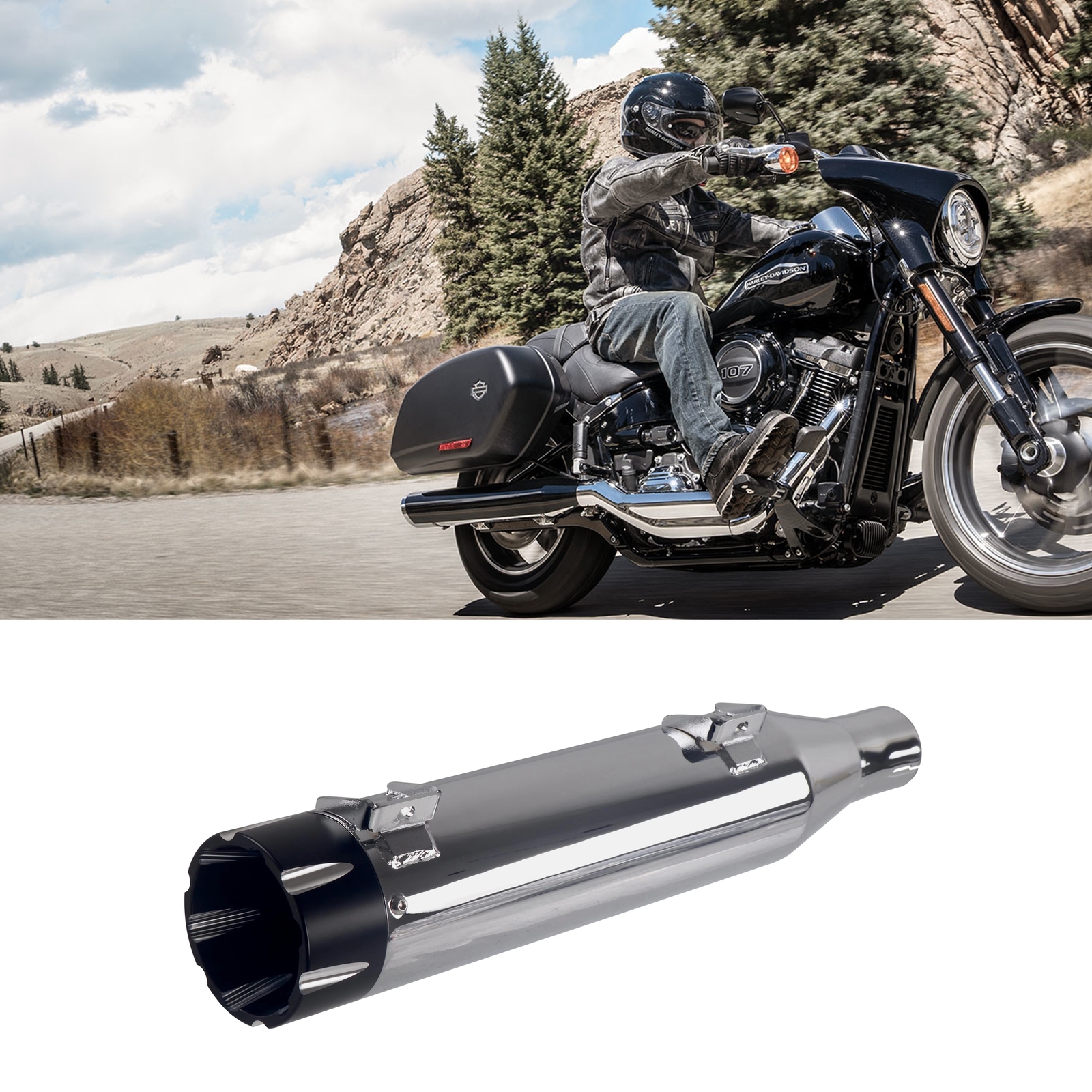 SHARKROAD 4.0'' Nice Slip on for Harley Sport Glide 2018-Up Chrome Style.