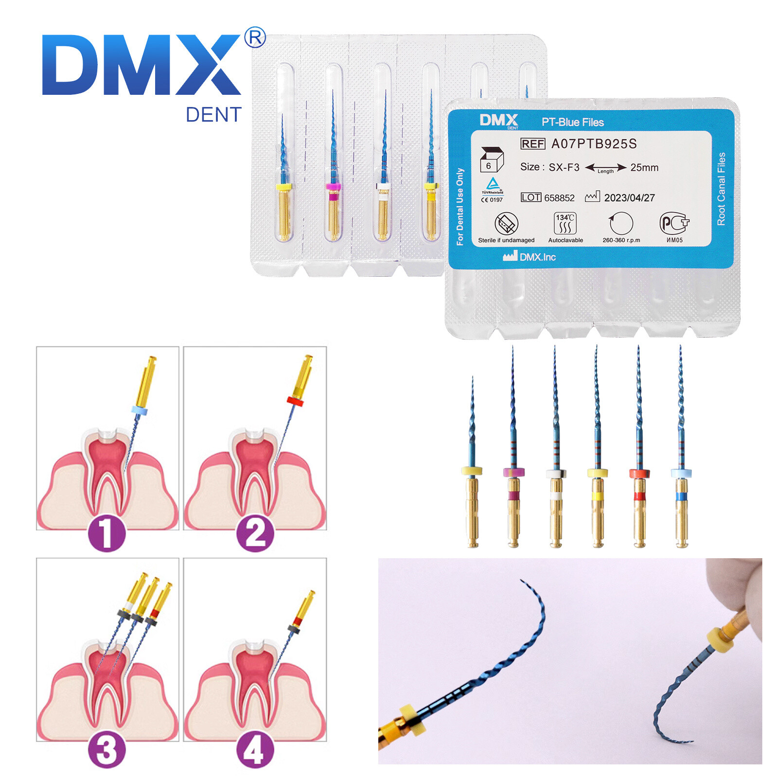 6pcs Dental NiTi Super Rotary Files for Endodontic Endo Motor Root Canal 25MM