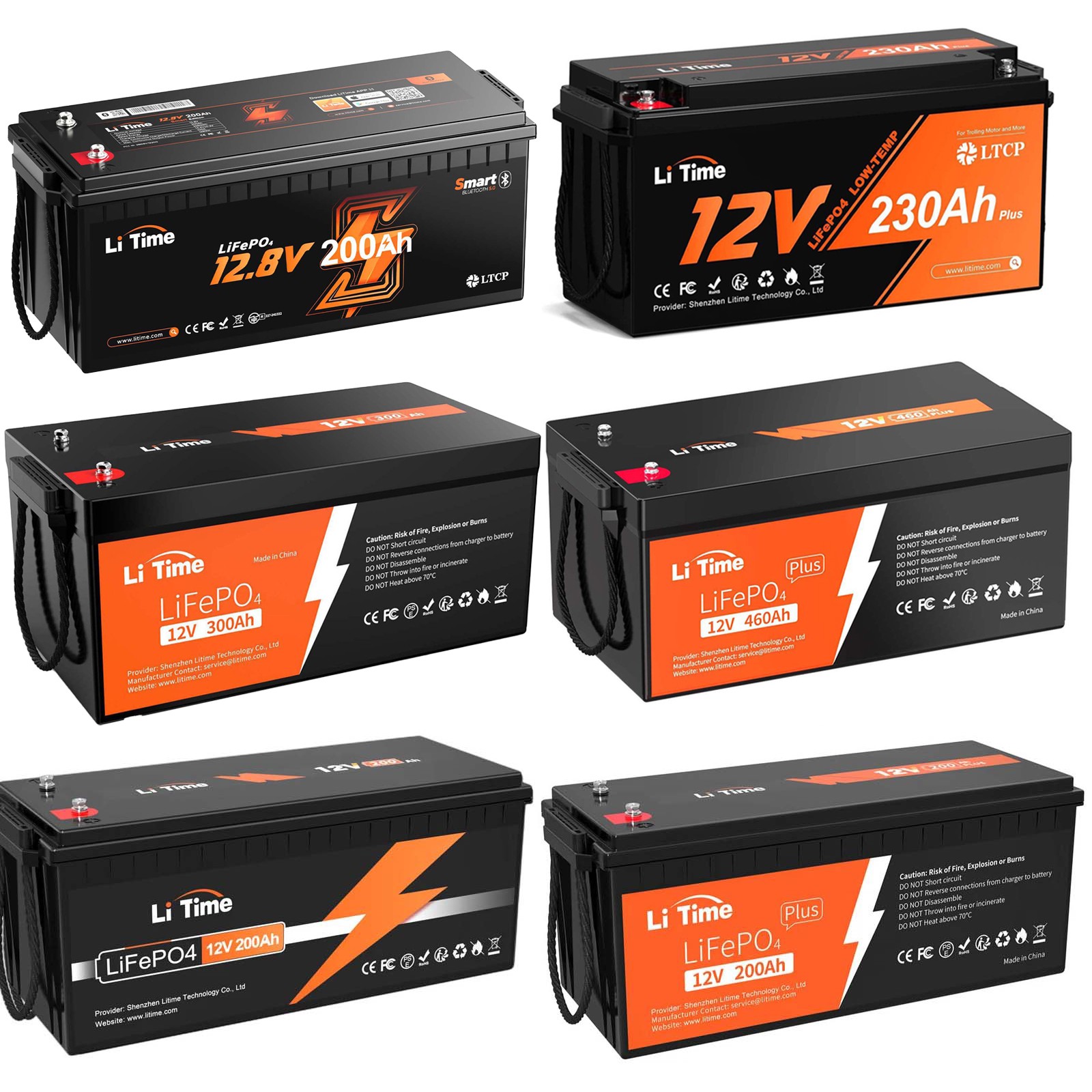 LiTime 12V 200Ah 300Ah 400Ah LiFePO4 Lithium Battery BMS for Solar RV Off-Grid