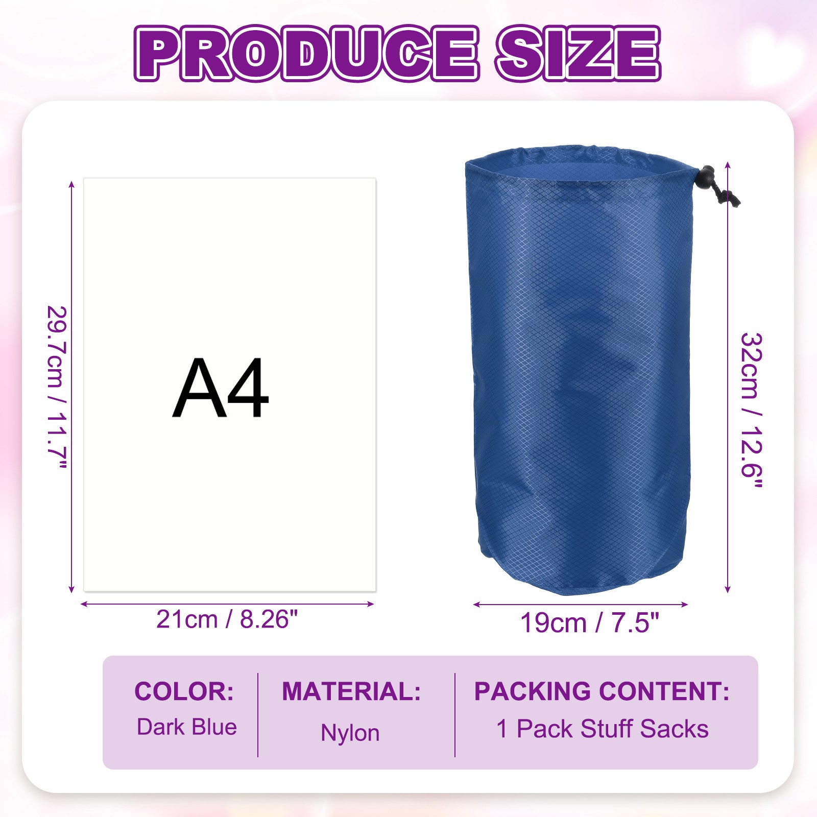 Stuff Sack Nylon Waterproof Storage Sacks 7x13 Inch (Dark Blue)