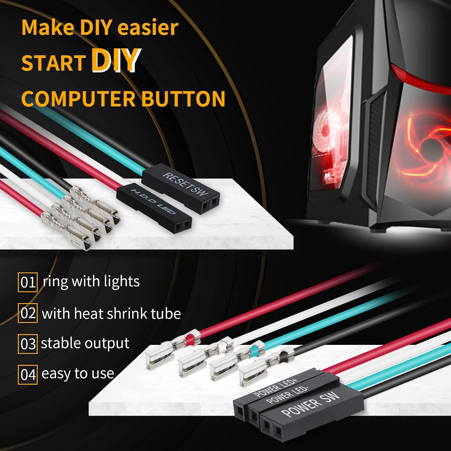 16Mm Computer Case DIY Boot Reset Button, Metal Momentary Switch, Blue LED Light