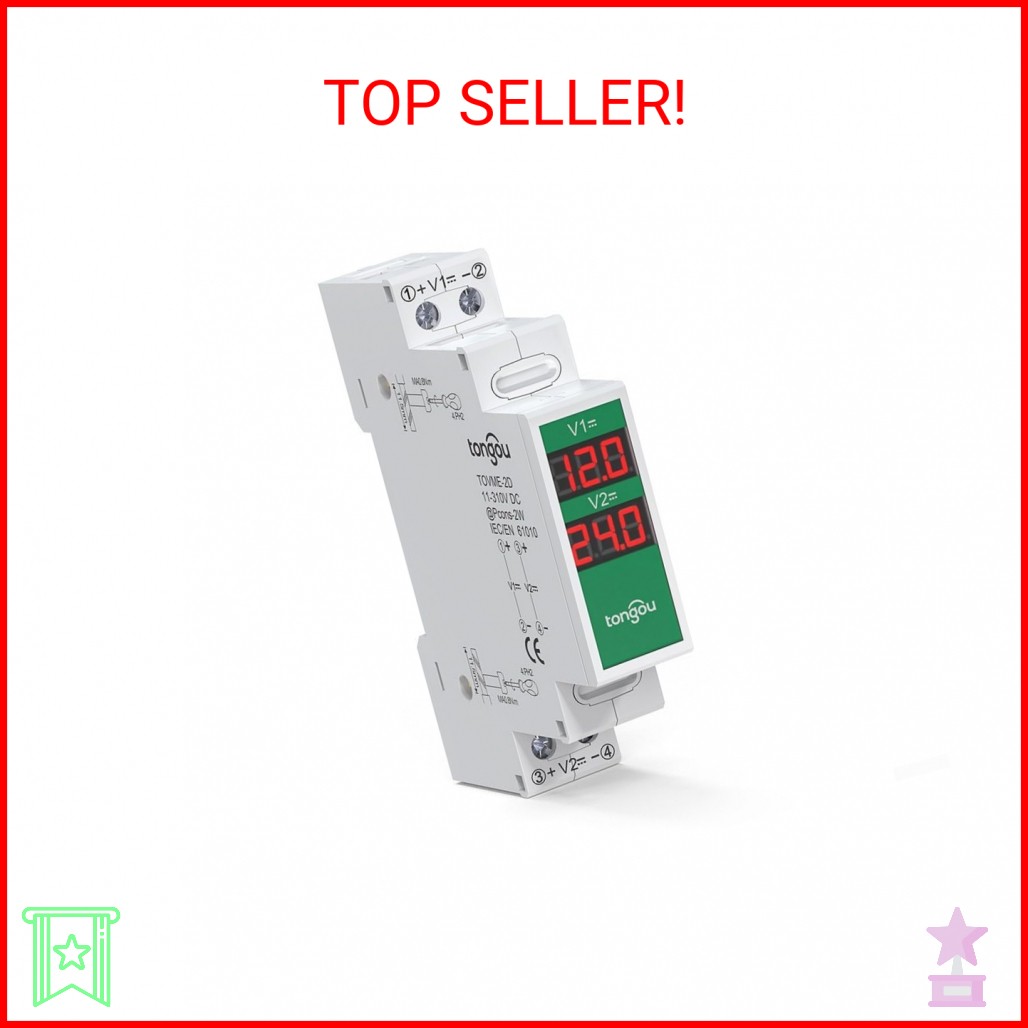 2-Way Voltage Meter, DIN Rail Voltmeter, DC 11V-310V LED Digital Display Detecto