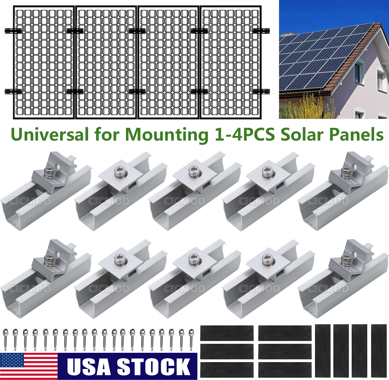 Universal Solar Panel Roof Mounts Brackets Kit for 1-4 Pcs Solar Panels Mounting