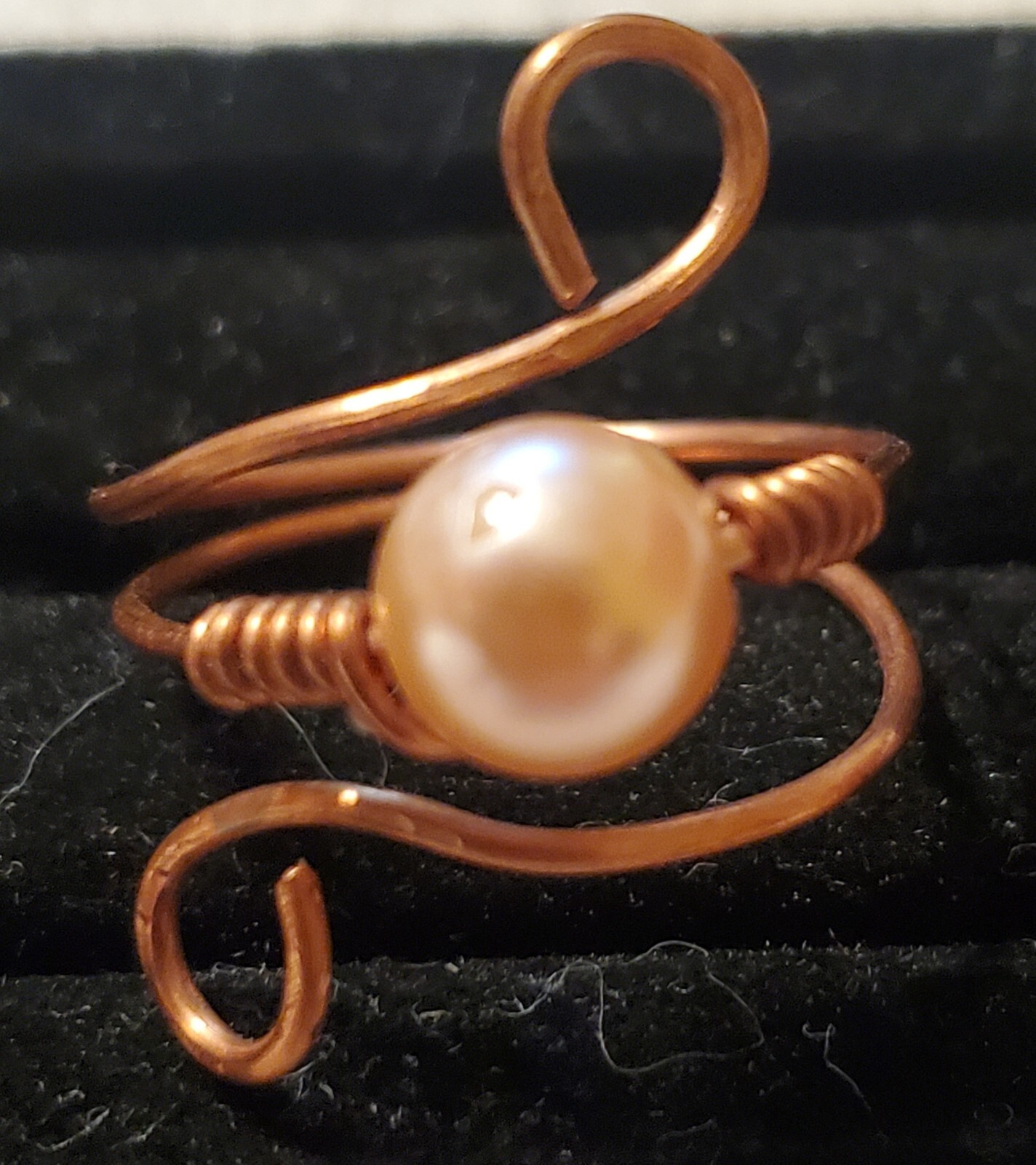 Cooper Handmade Ring With Beige Pearl Bead