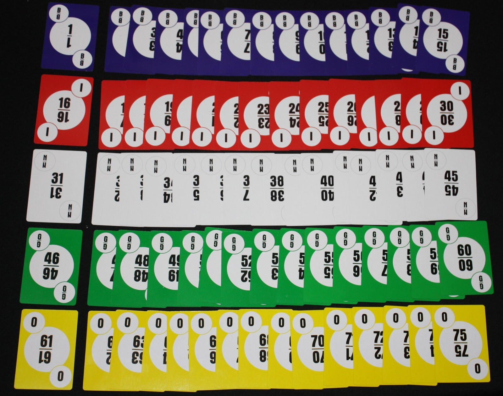 BINGO PAPER Cards 1 -75 numbered calling card deck for bingo sheets