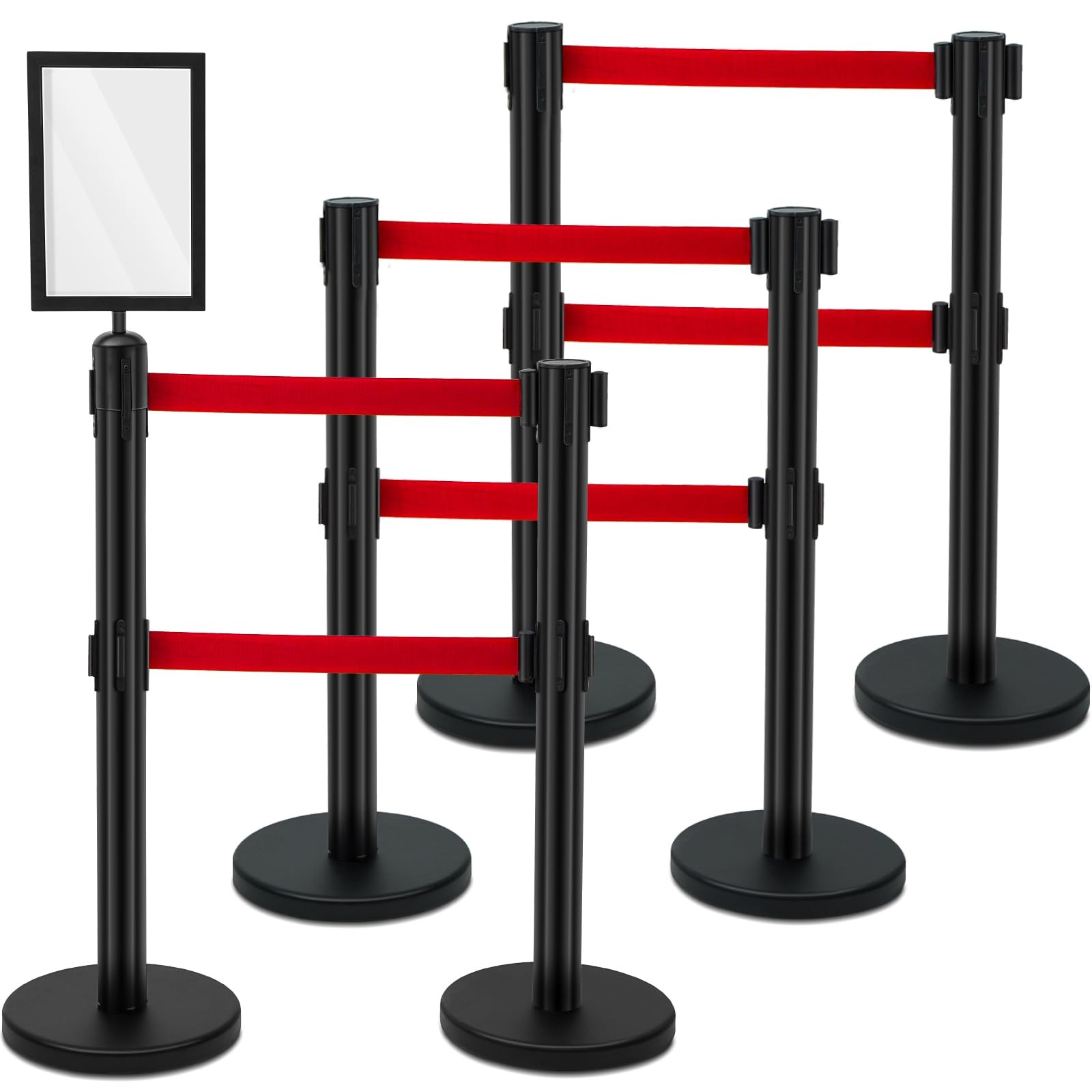 6 Pcs Crowd Control Stanchions Set, Double Retractable Safety Belt, Heavy Dut...