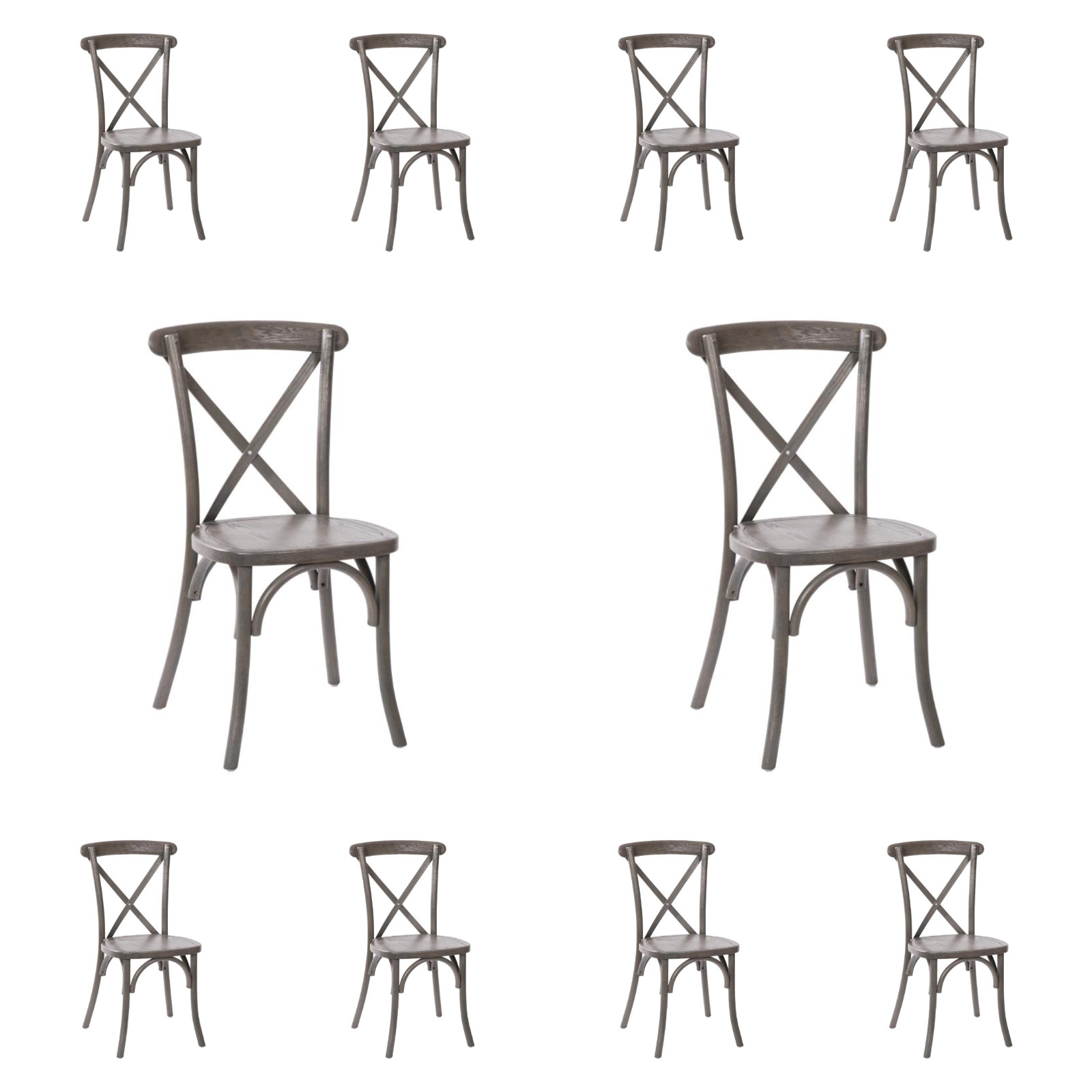 10 PACK Bistro Cross Back Gray Wood Restaurant Dining Chair - FREE SEAT CUSHIONS